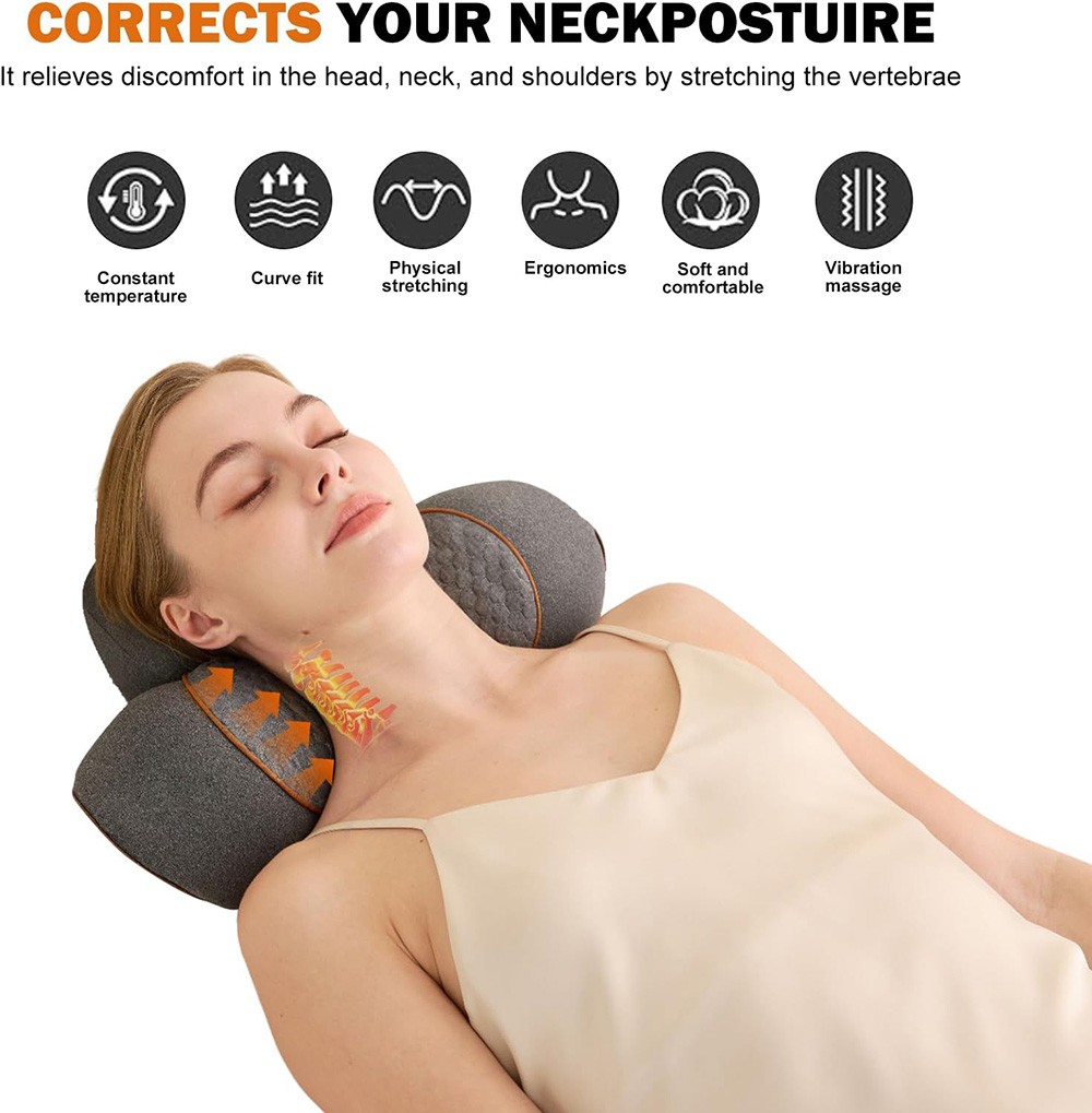 3-in-1 Rechargeable Neck Massager Pillow Neck Hump w/ Heating Traction Function