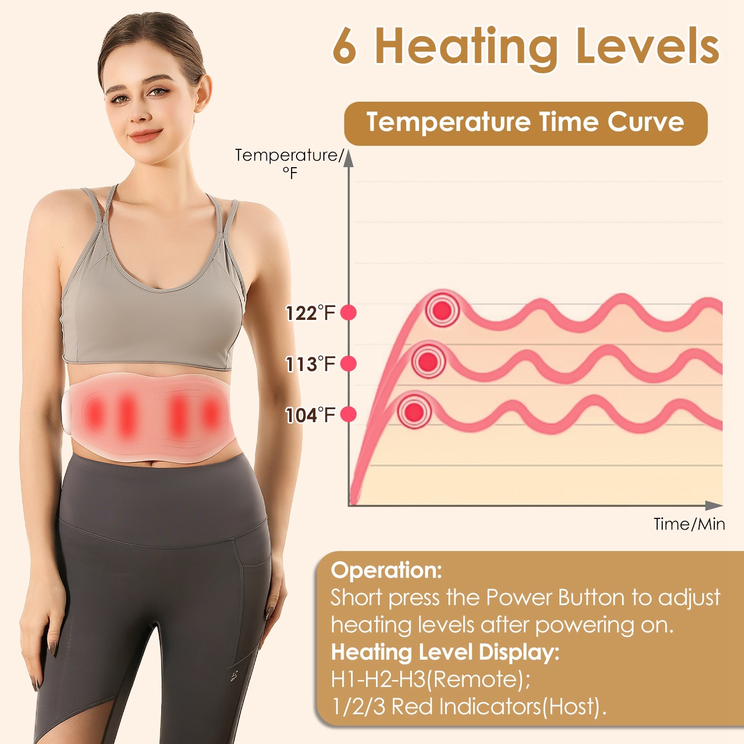 8 Massage Mode Cordless Portable Heating Pad Massager for Lower Back Pain Relief