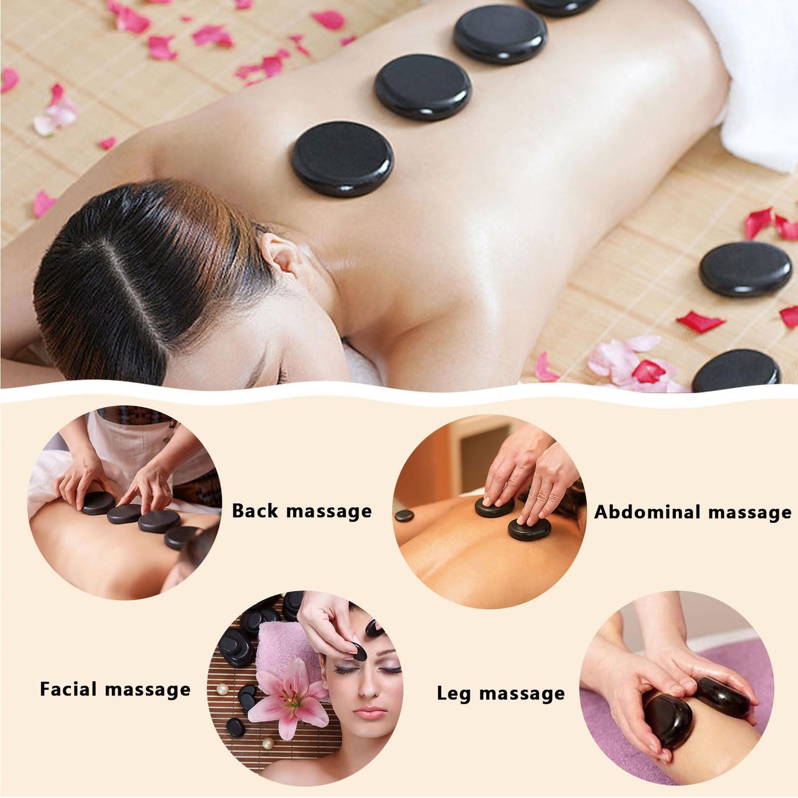 MINGJISHIYE Hot Stone Massage, 10-Piece Portable Massage 10PCS, Black