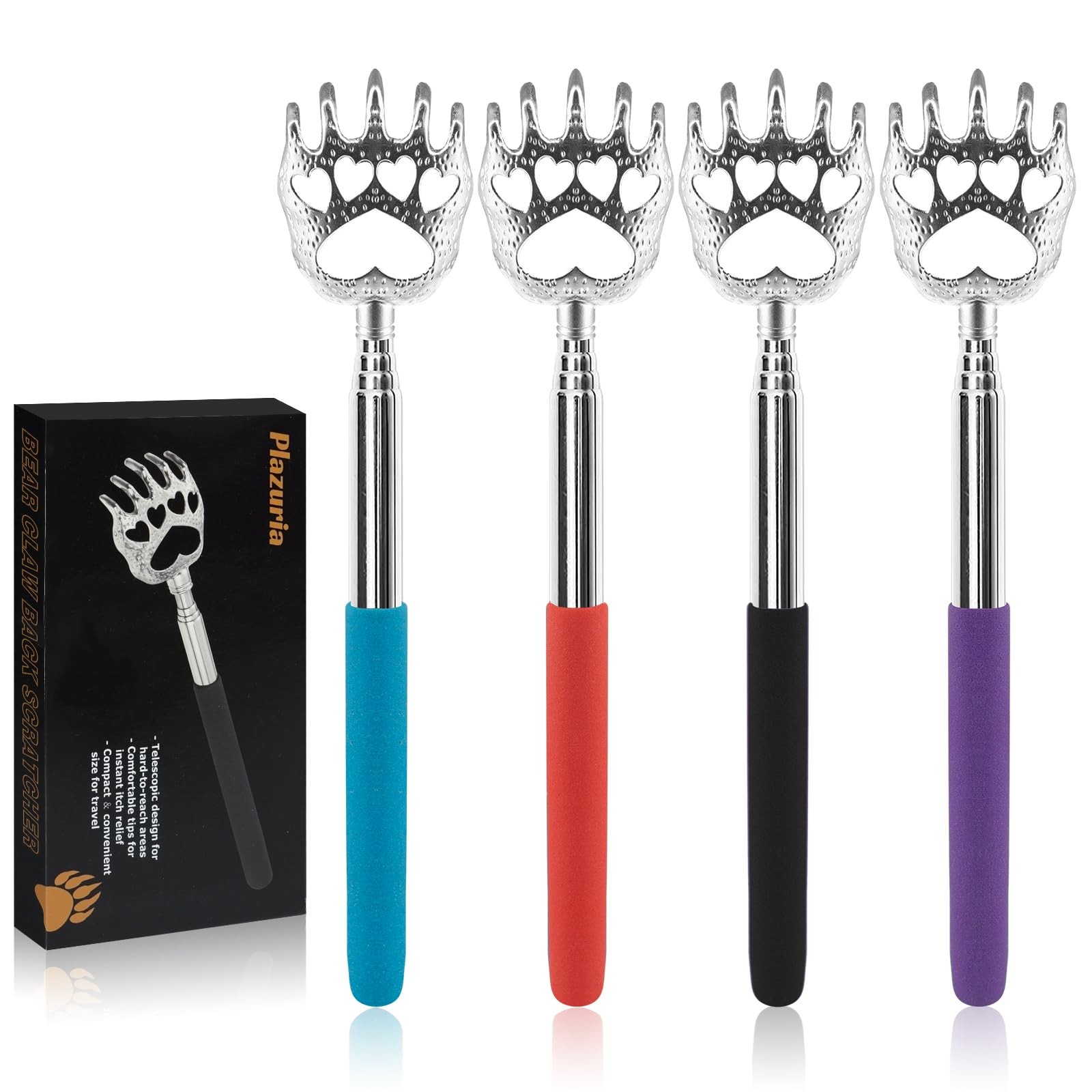 4-Pack Extendable Back Scratchers – Metal Claws with Telescopic Rubber Handles