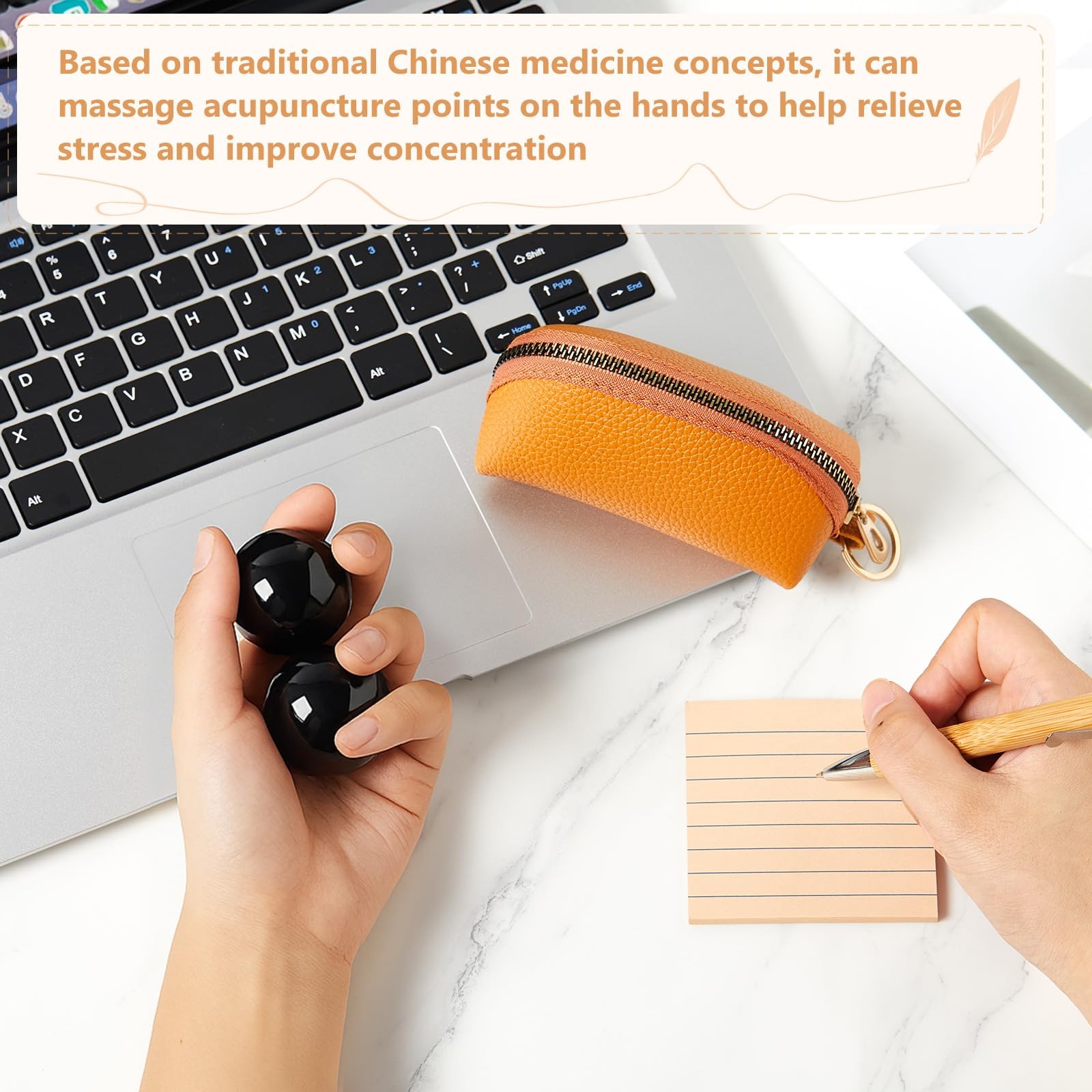 2 Pcs Baoding Balls, Chinese Health Exercise Massage Balls with Leather Pouch…