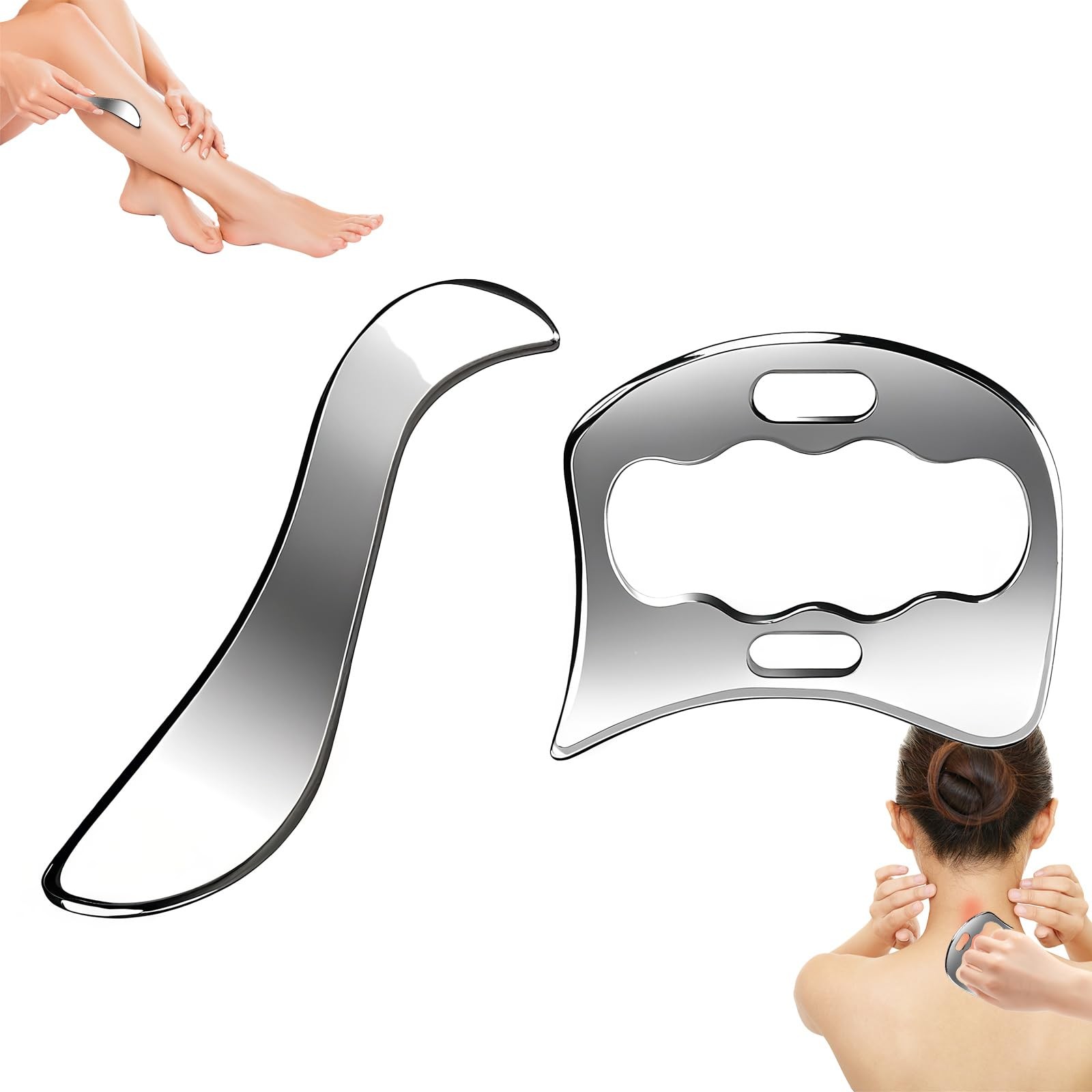 2-in-1 Stainless Steel Gua Sha Muscle Scraper Tool Set – for Myofascial Relea…