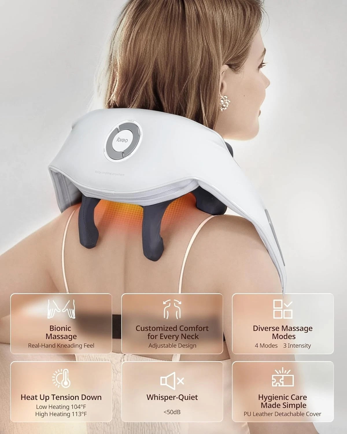 Shiatsu Neck Massager w/ Heat, Cordless Deep Tissue Kneading, 4 Modes, 150 Mi…
