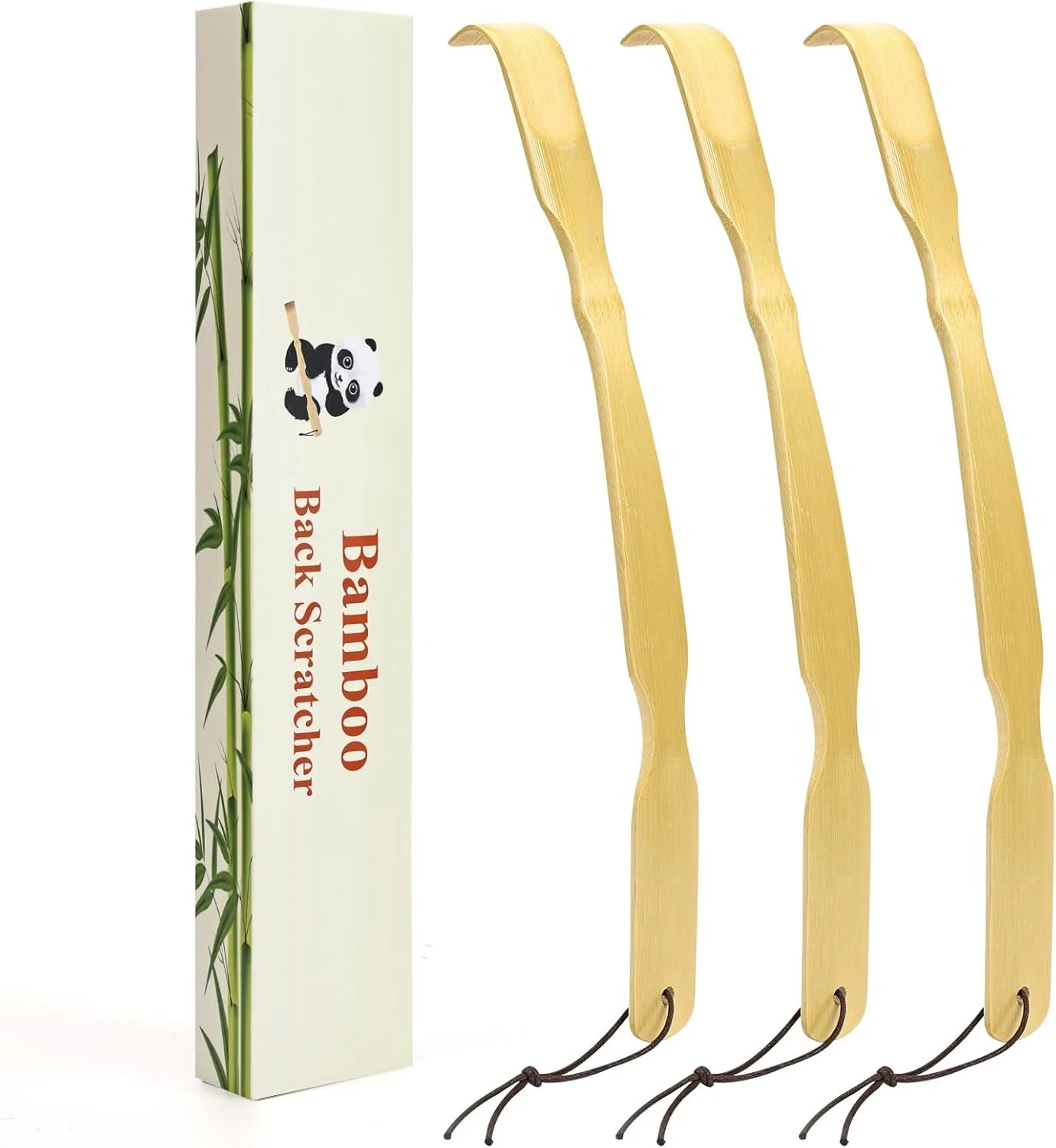3 Pack Wooden Back Scratcher 17 Inch Curved Long Handle Bamboo Back Scratchers I