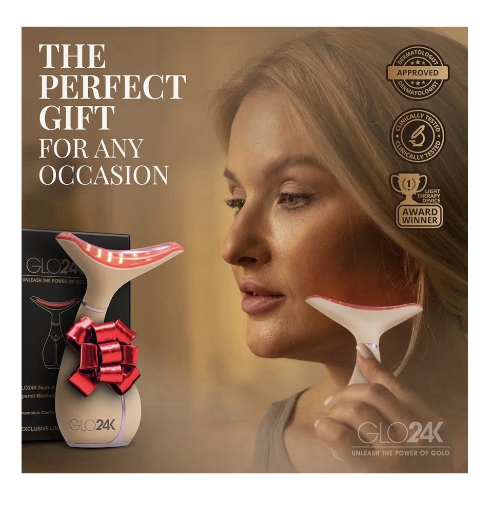 GLO24K Neck & Face Massager+ Heated Rechargeable USB, 7 LED, Eyes/Forehead