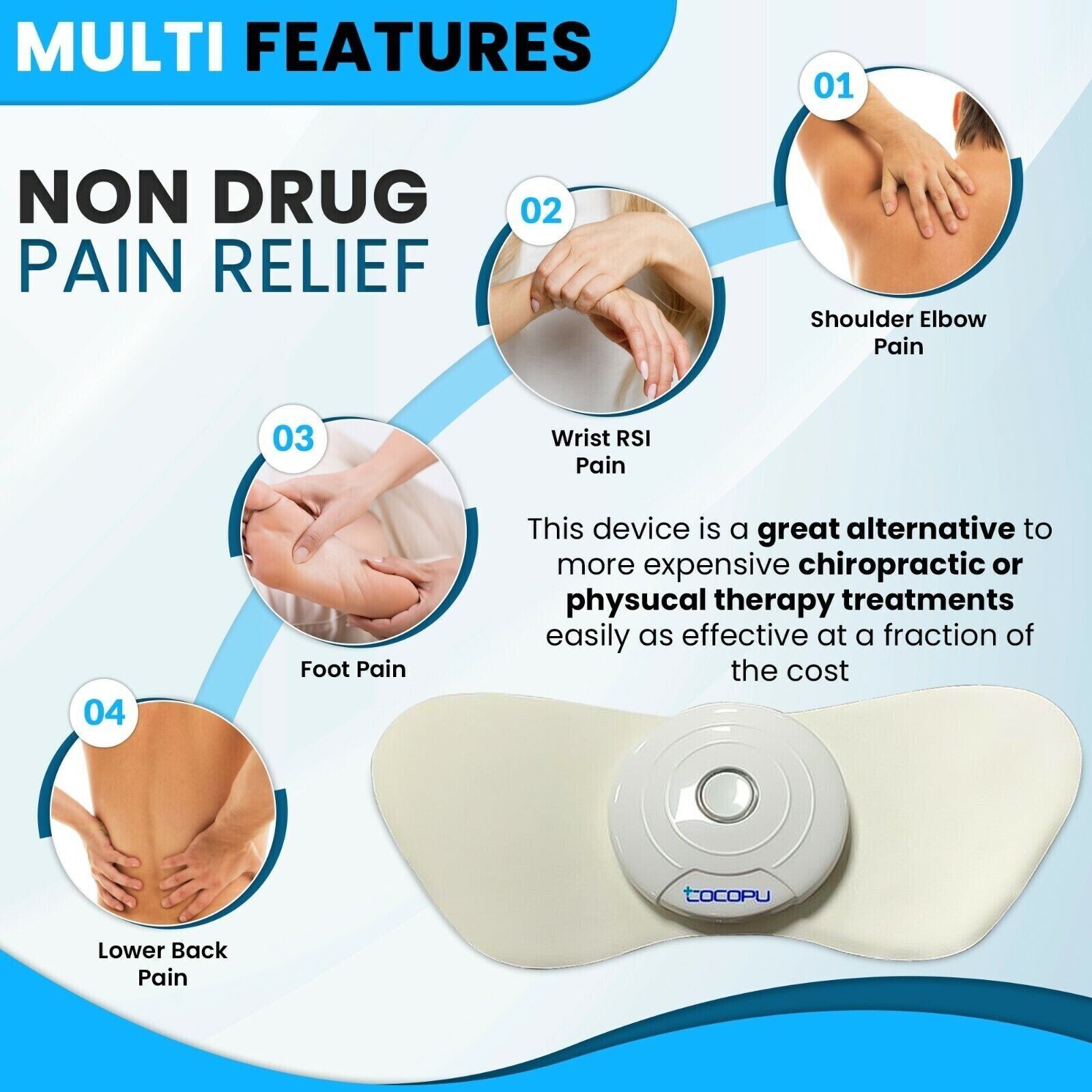 Wireless TENS Unit Back Pain Relief Massager – APP Controlled Bluetooth Muscle S