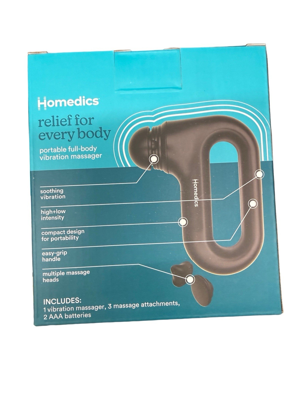 Homedics & B.Well Portable Mini Massager, 3 Heads, Vibration, Easy-Grip, Black