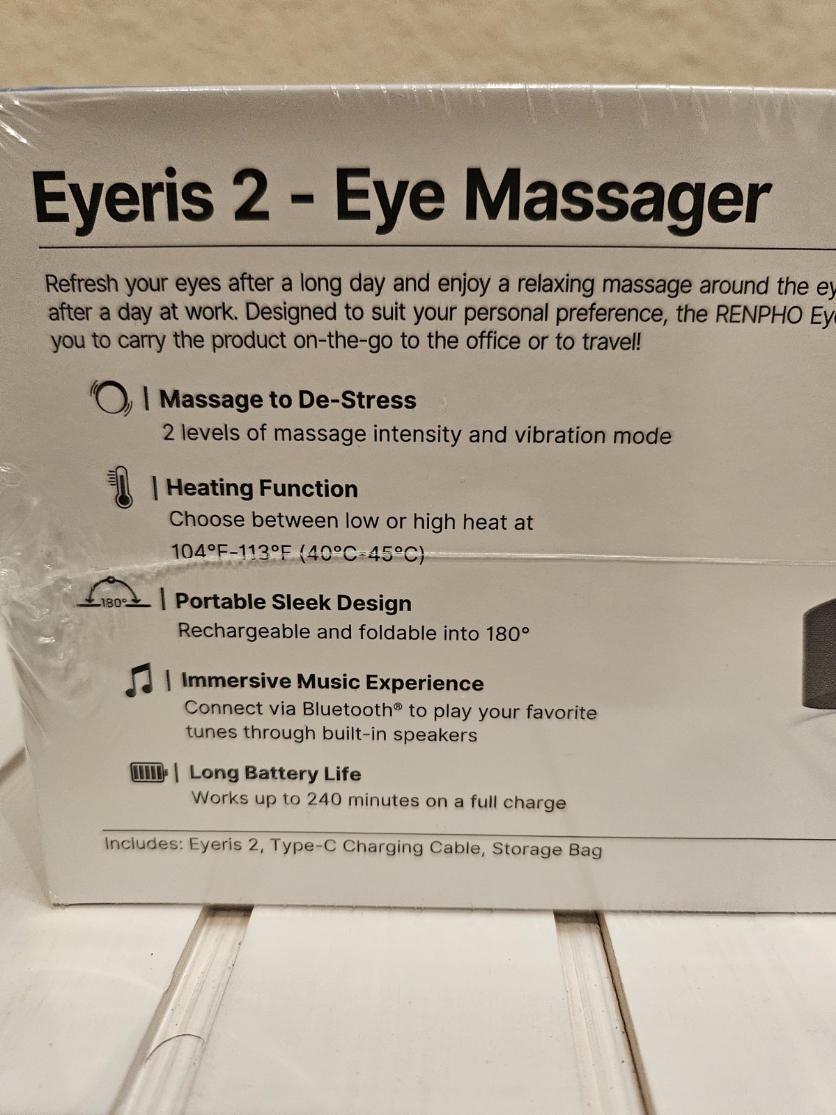 RENPHO Eyeris 2 Eye Massager Heat Vibration Music Long Battery Type-C NIB! 🔥