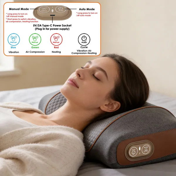 3-in-1 Neck Massager Pillow Ergonomic Massager With Heating Vibration Air Compre