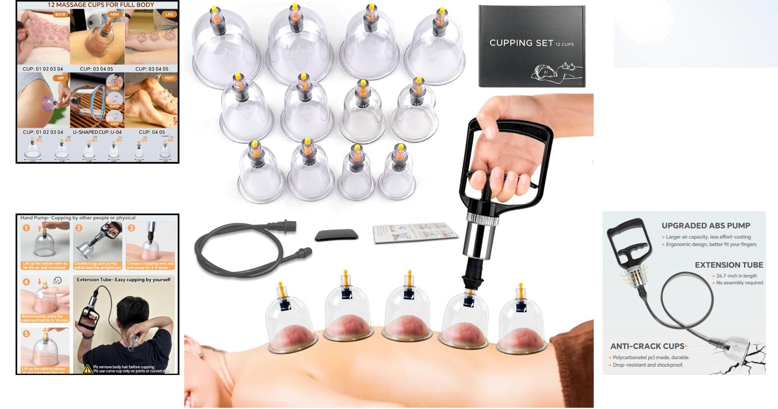 Cupping Therapy Massage Kit w Pump 12 Cups for Cellulite Muscle