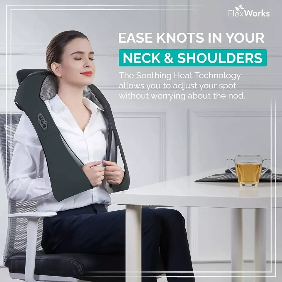 FlexWorks Shiatsu Neck Shoulder & Back Massager with Heat Deep Kneading…