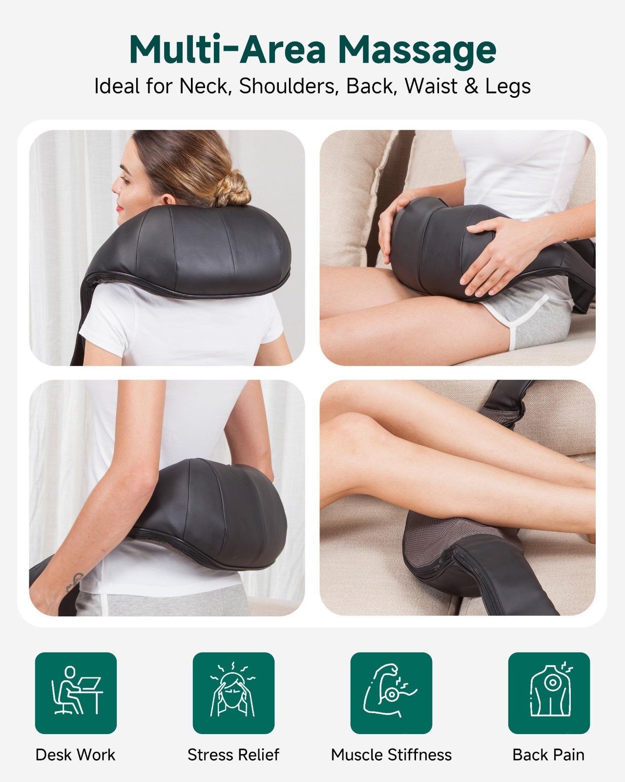 Shiatsu Neck & Shoulder Massager with Heat – Deep Kneading Electric Massage Pill