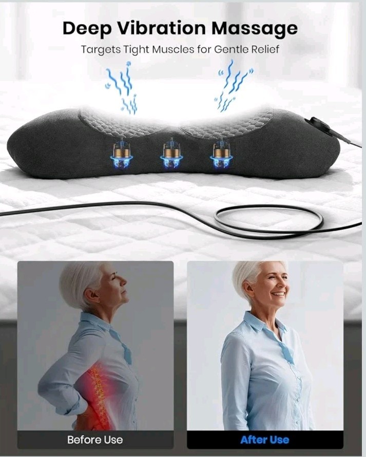 3-In-1 Electric Lumbar Support Pillow Smooth Spine Triple Fusion Back Massager