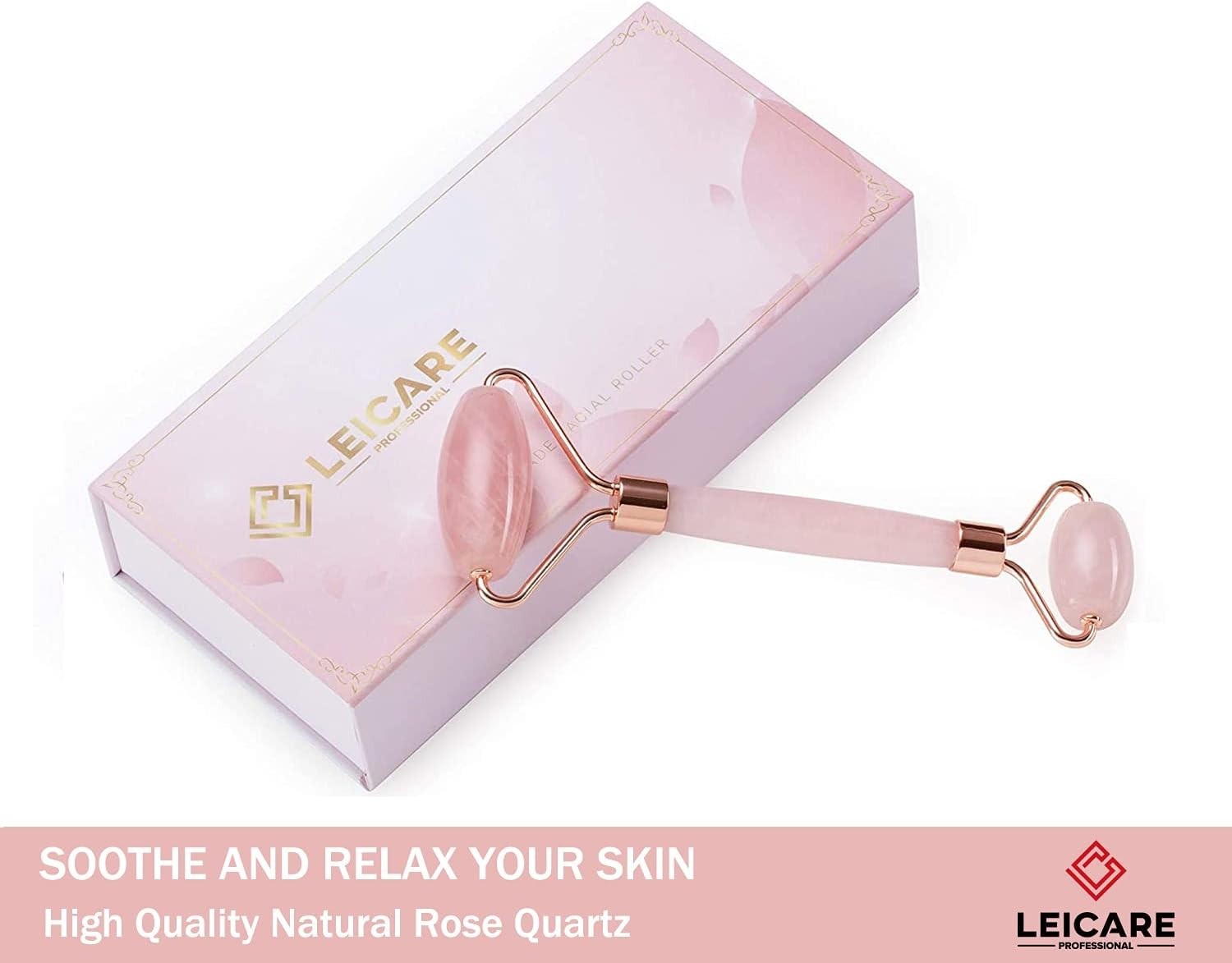 Jade Roller for Face – Rose Quartz Face Roller Skin Care – Stone Facial Rolle…