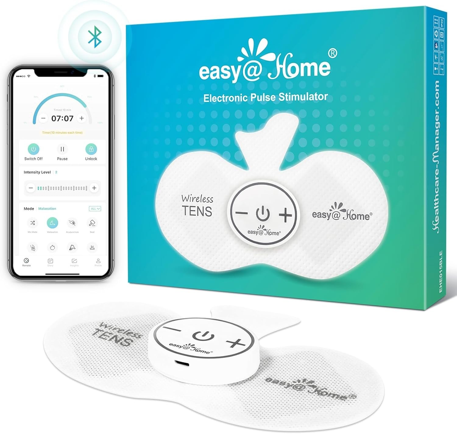Easy@Home Wireless Bluetooth TENS Unit w/ App | Compact Pain Relief & EMS