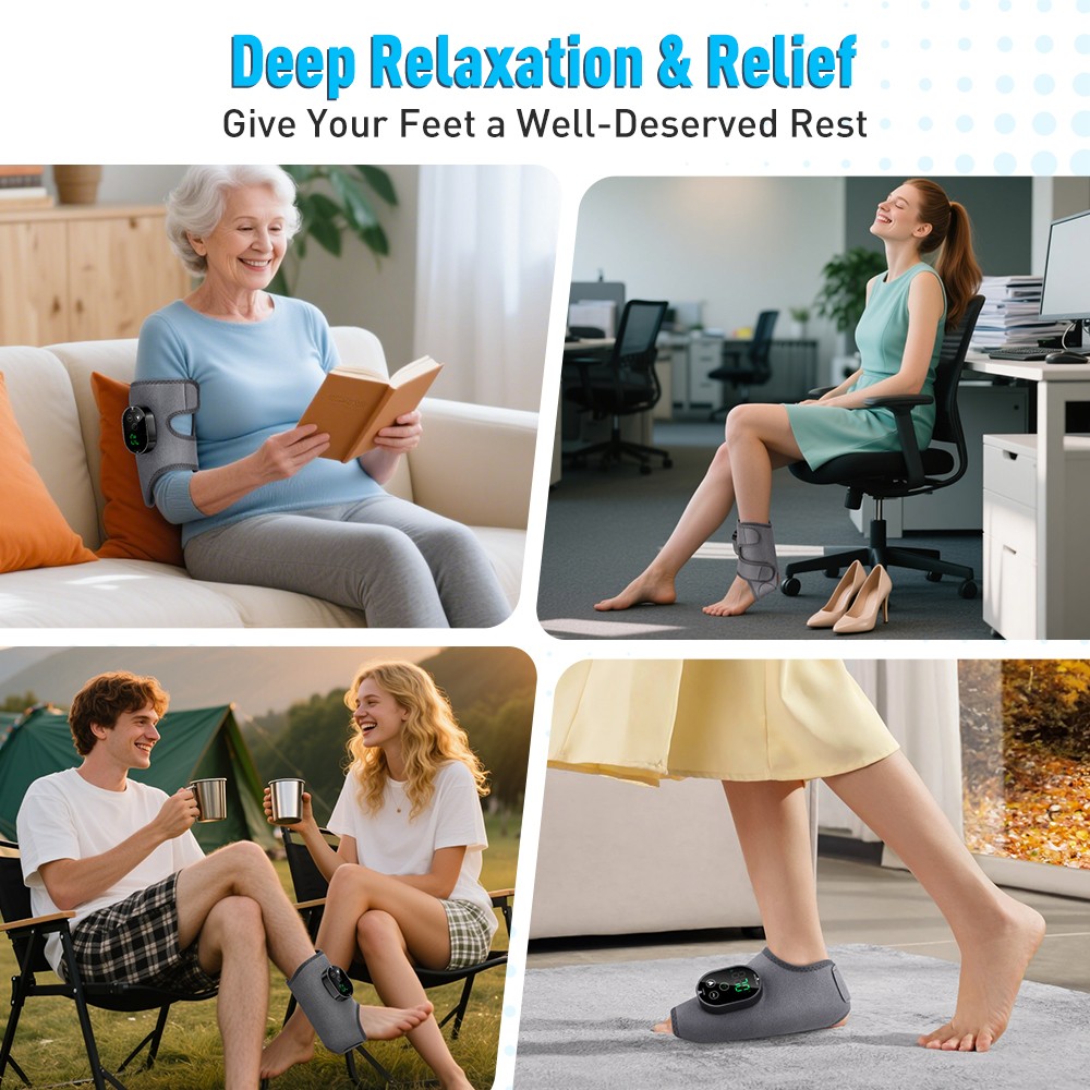 Cordless Foot Ankle Massager Relieve Ankle Pain 6 Heat Levels, 3 Vibration Modes