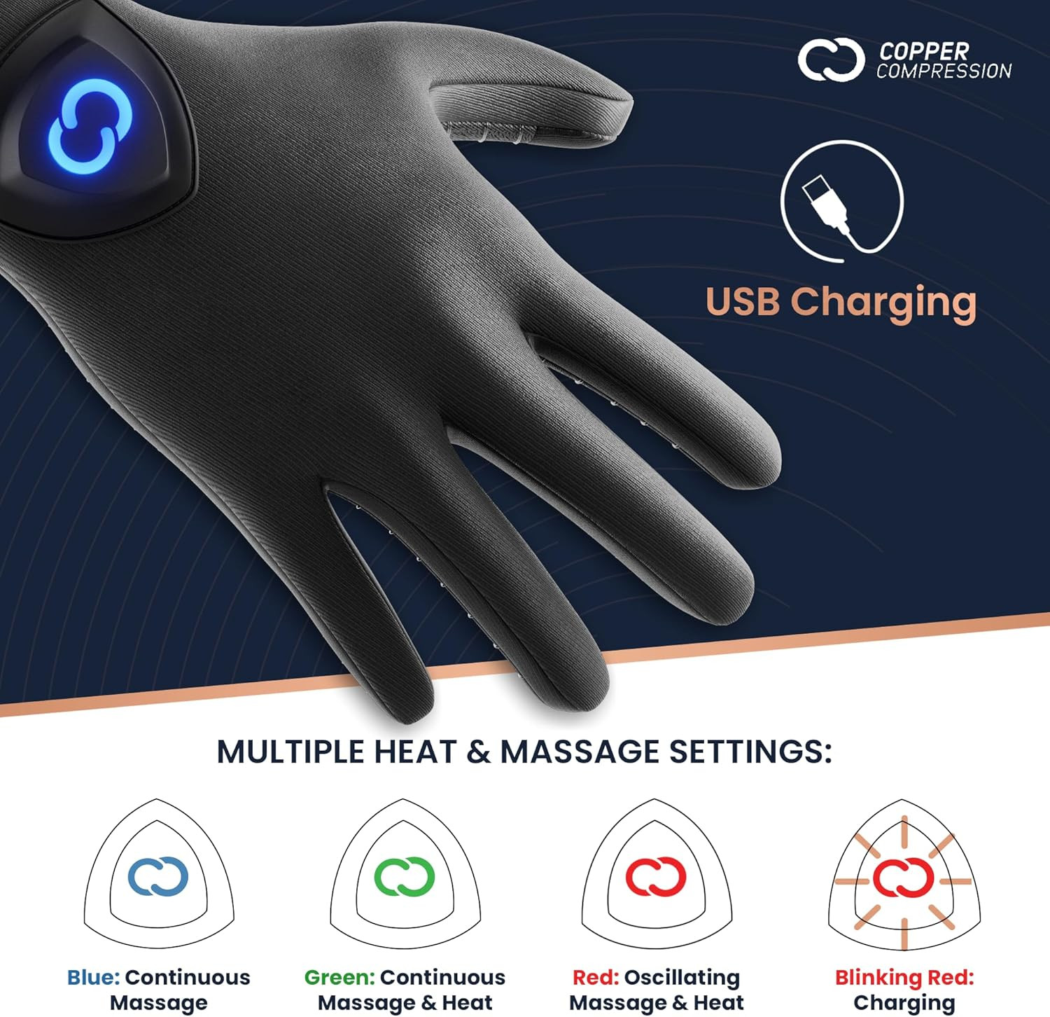 Coppervibe Vibration & Heat Gloves – Heated Hand Massage