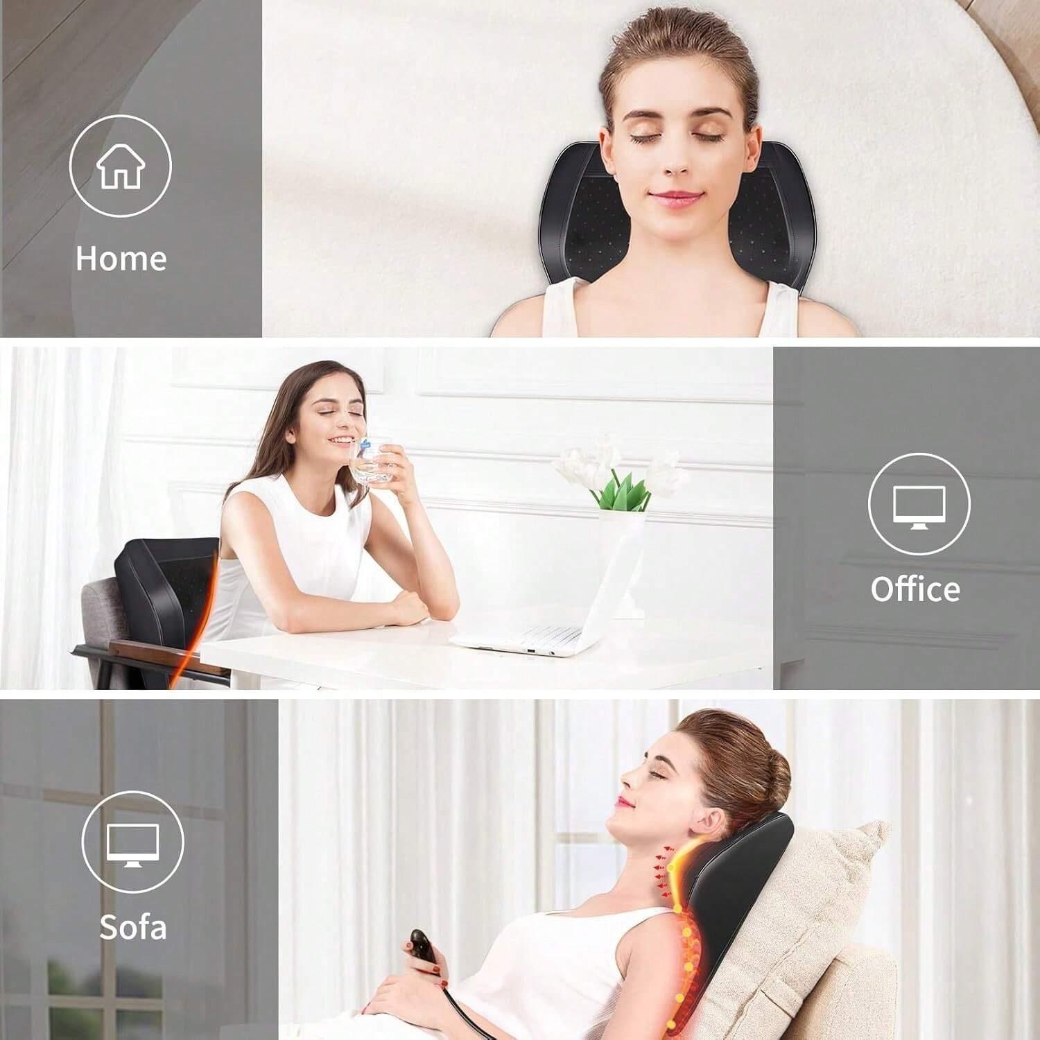 New Boriwat 3D Kneading Back Neck Massager Pillow Heat Pain Relief Gift Black