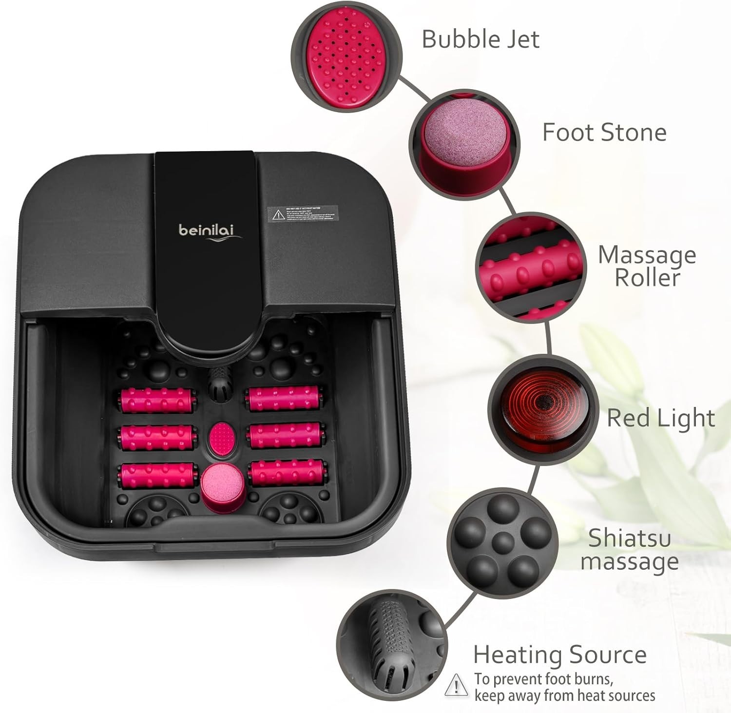 X Large Feet, Foot Spa Bath Massager Heat Soaker Massage Bubble Roller Deep Soak