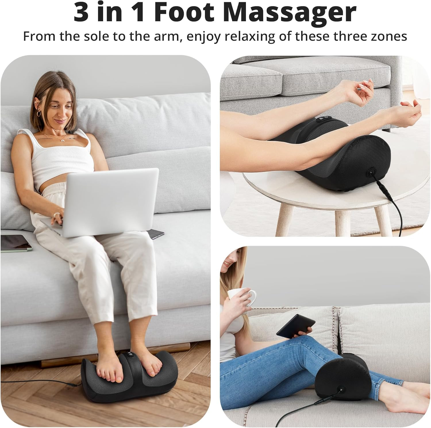 Foot Massager with Heat Roller Deep Kneading Machine for Feet Calves Black