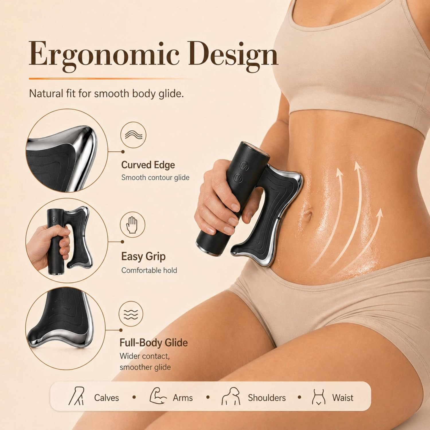 Heated Muscle Scraper Tool with Microcurrent, 100-115°F Heat & Vibration, LED Sc
