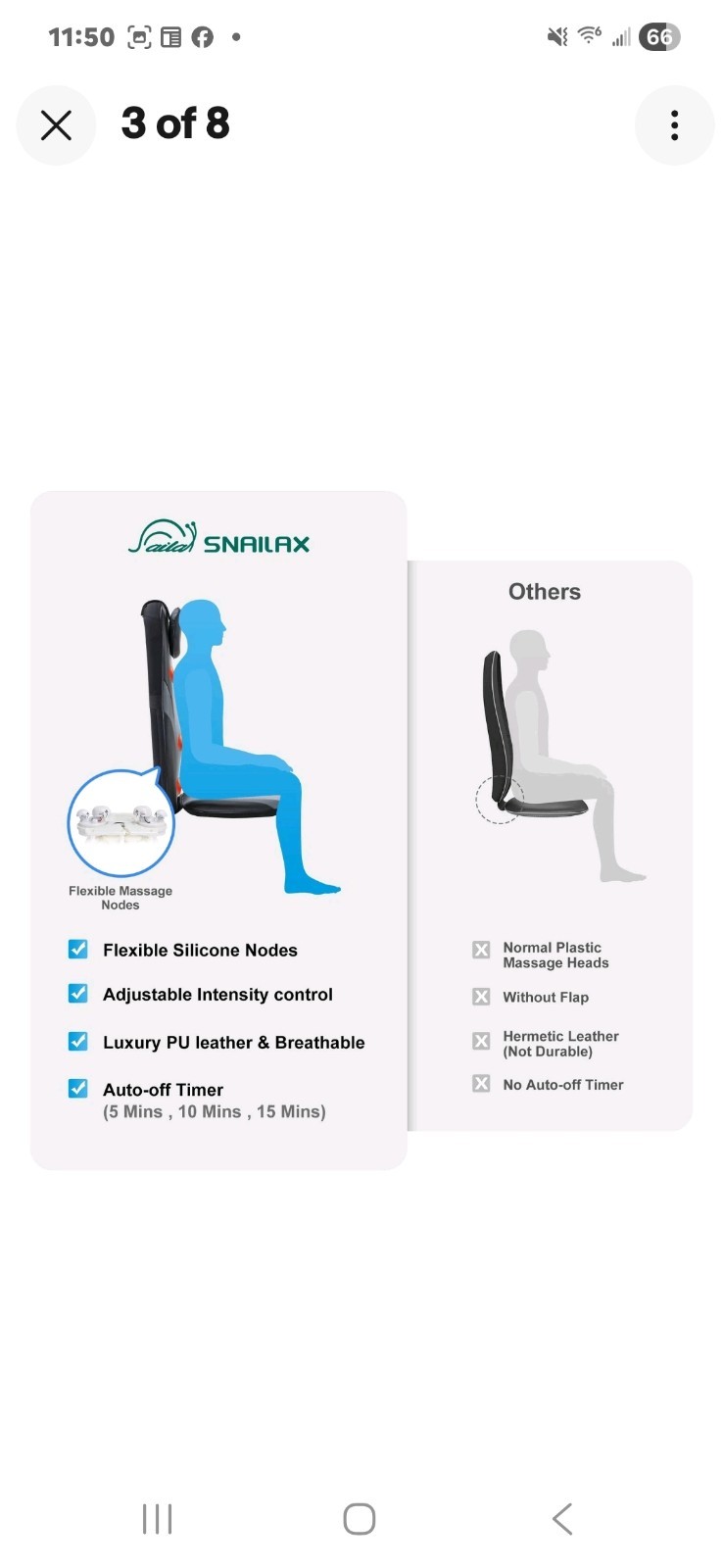 Snailax Massage Seat Cushion Heated Full Back Massager Chair For Home Office Car