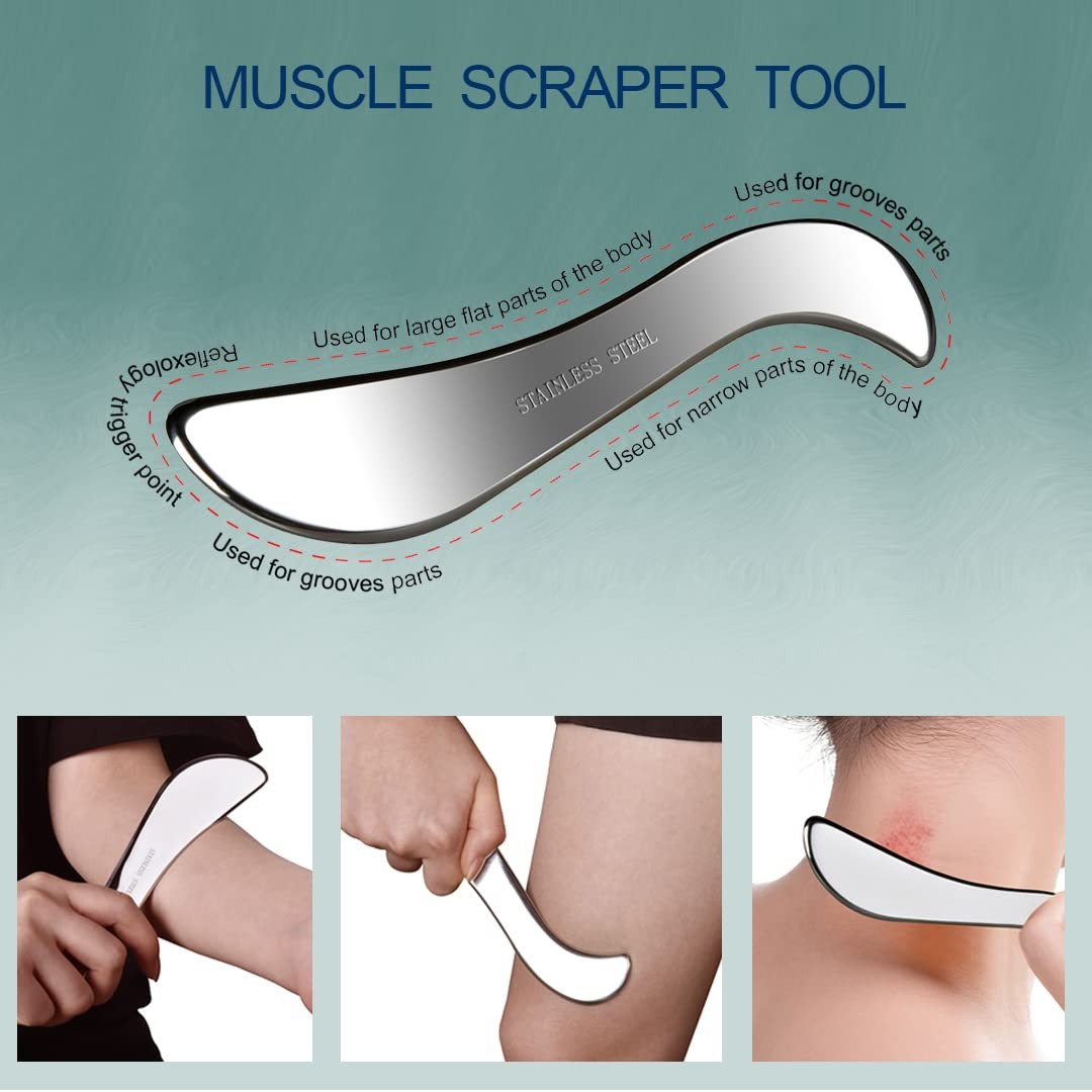 BYYDDIY 2 in 1 Stainless Steel Muscle Scraper Tools Set 20.5*9.5*1.5, Black