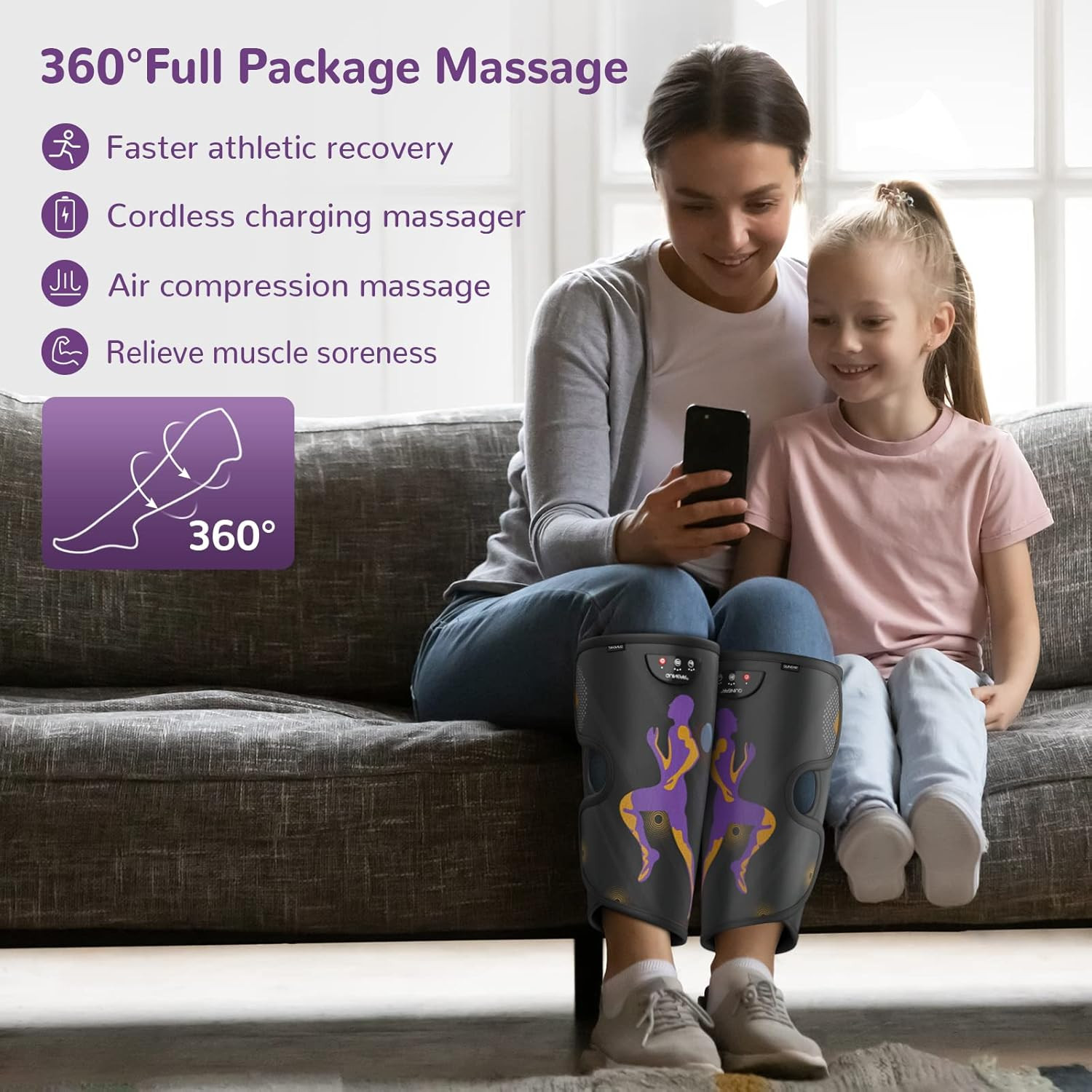Rechargeable Leg Massager for Circulation and Pain Relief, Cordless Air Leg Comp