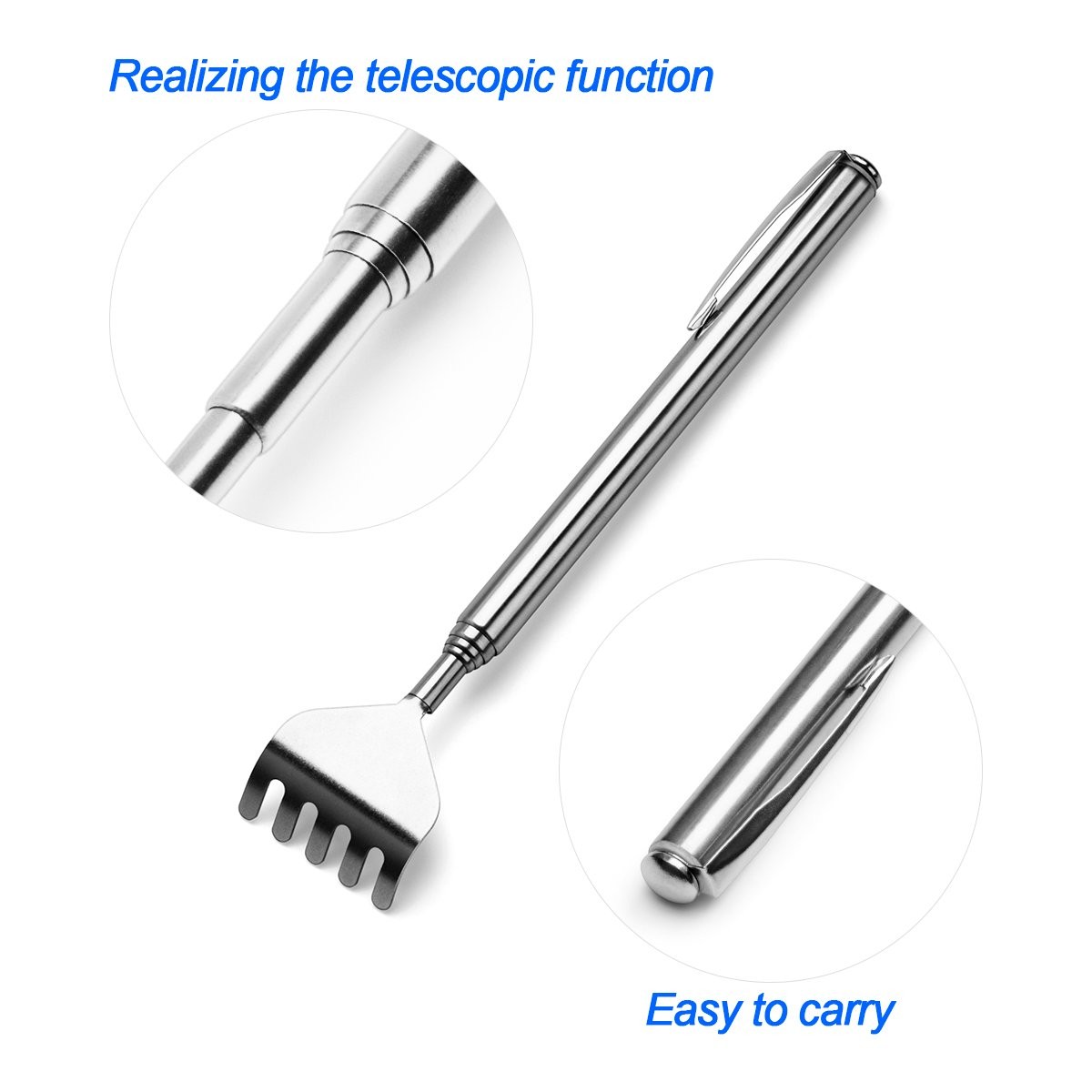 Petutu Claw Back Scratcher Extendable, Metal 8 Count (Pack of 1), Silver