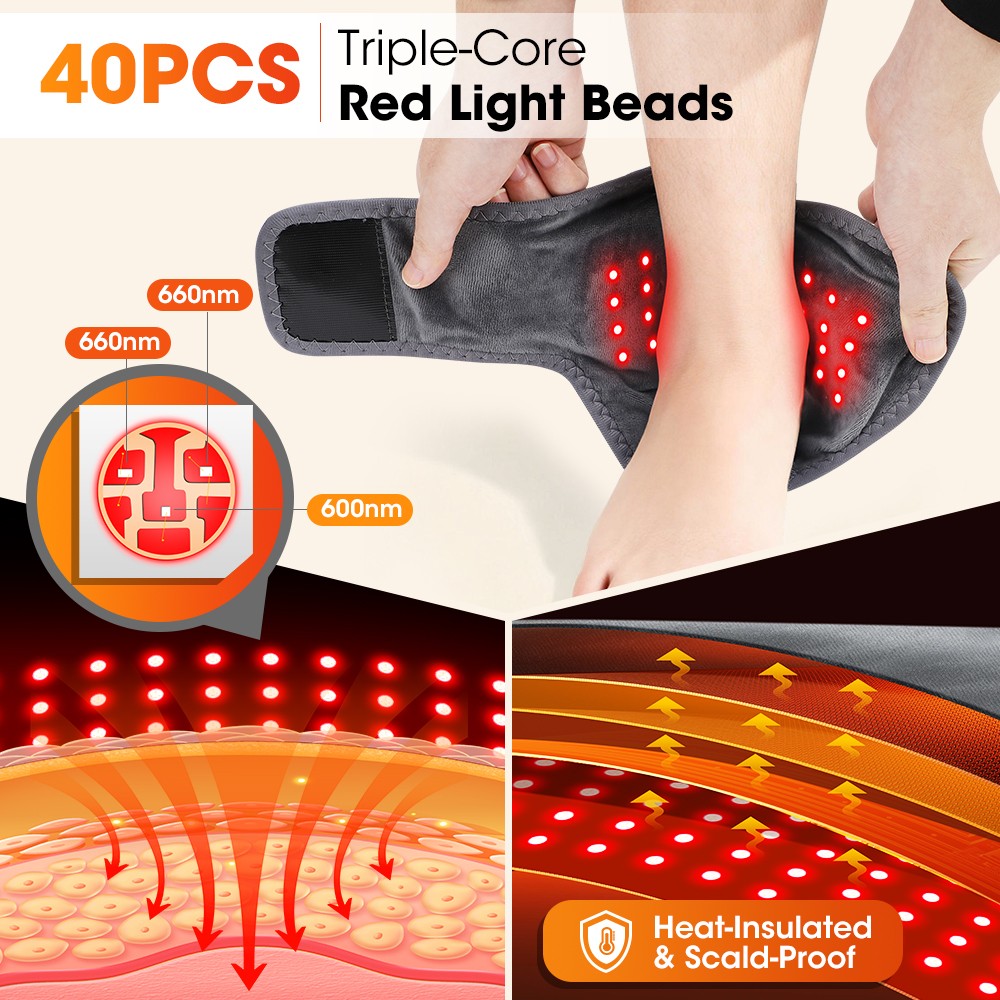 Red Light Therapy Cordless Ankle Massager 40PCS LED Beads Wireless Heating Pad