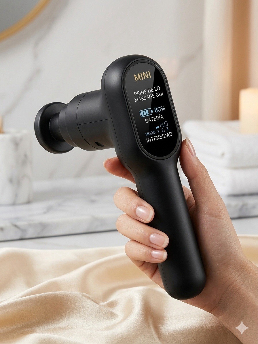 Mini Massage Gun Percussion Vibrating Cordless 4 Heads Rechargeable Black Gray