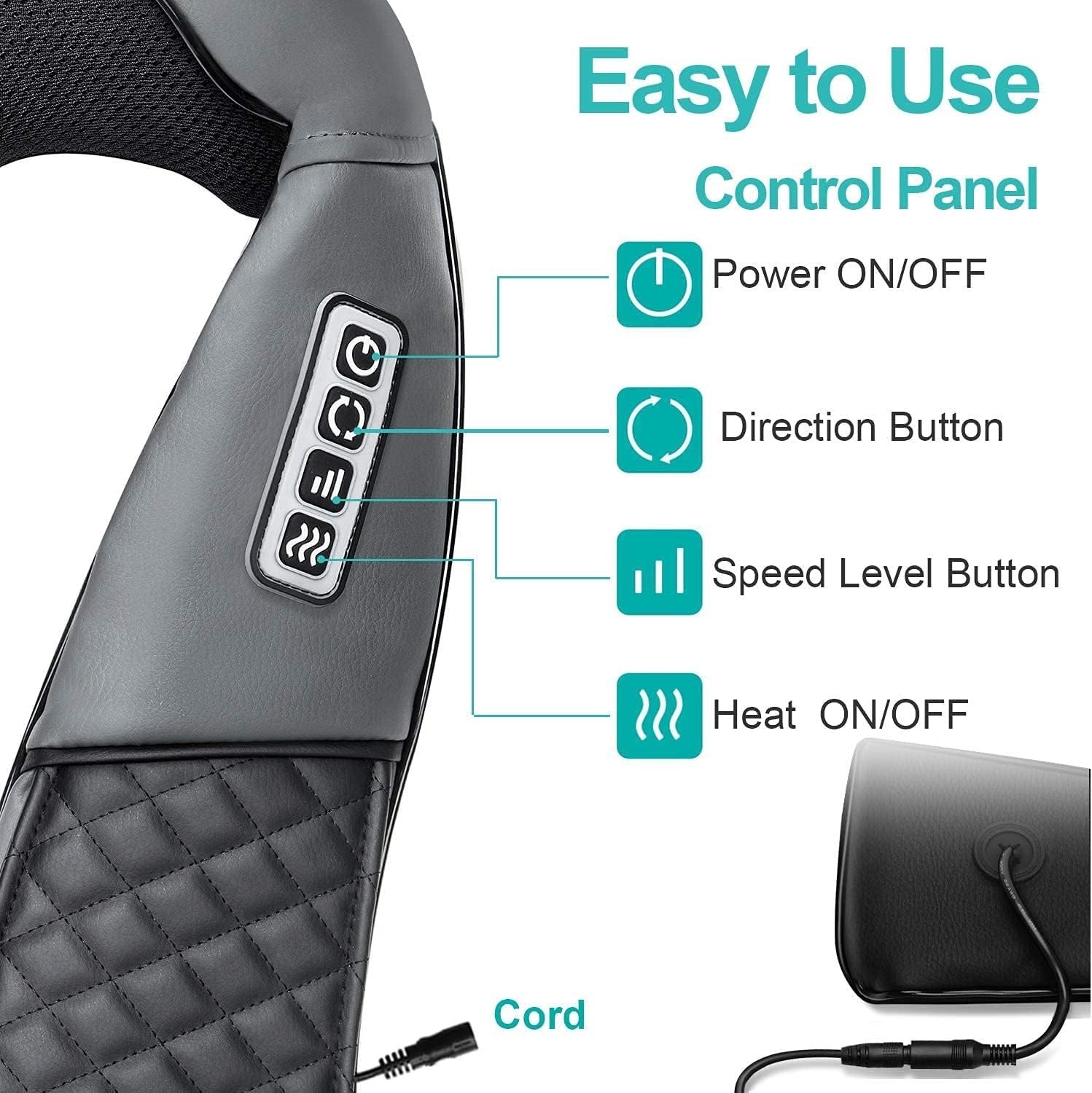 Neck Massager, Portable Electric Shiatsu Back Massage Device with Heat