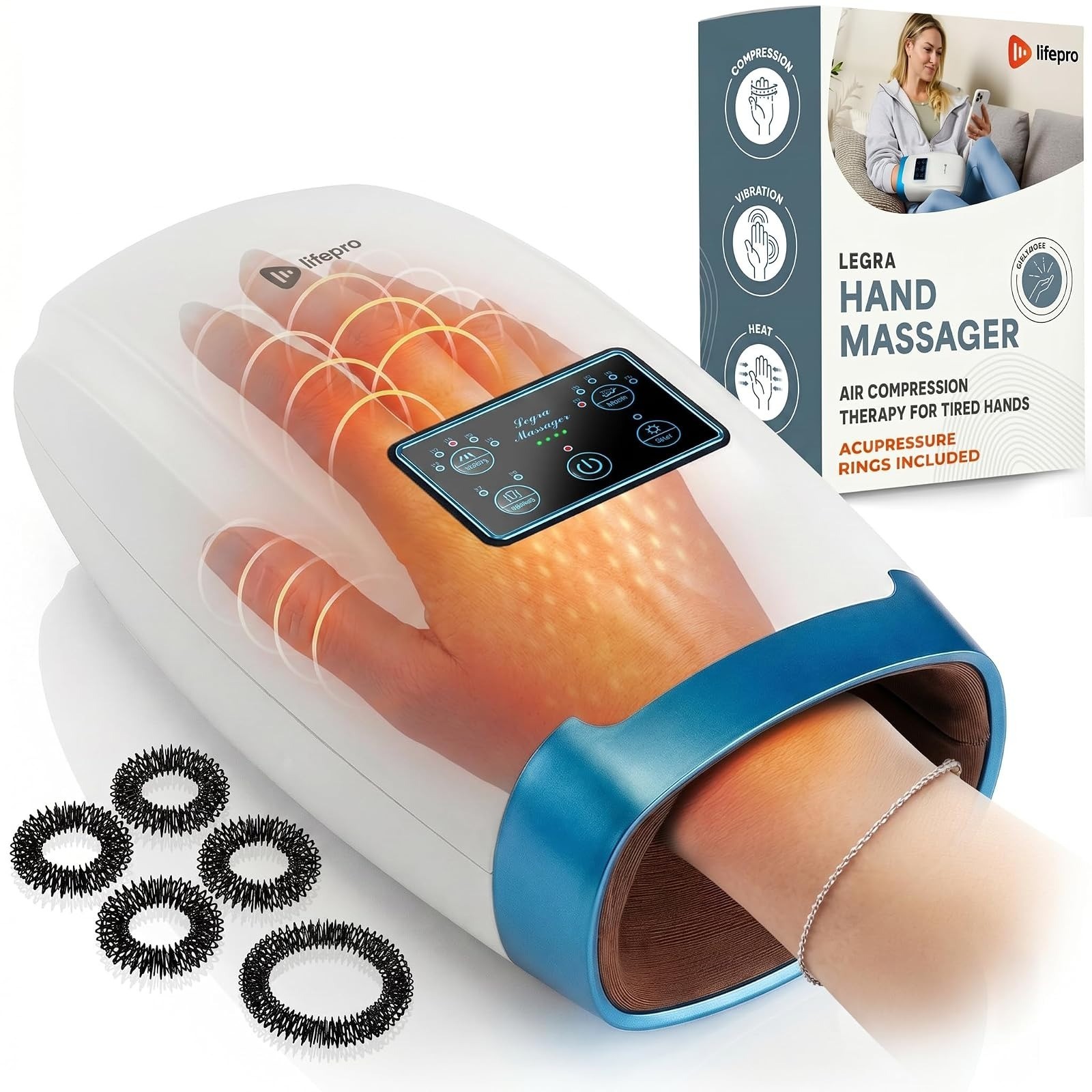 Lifepro Legra Hand Massager with Heat & Compression – Pain Relief