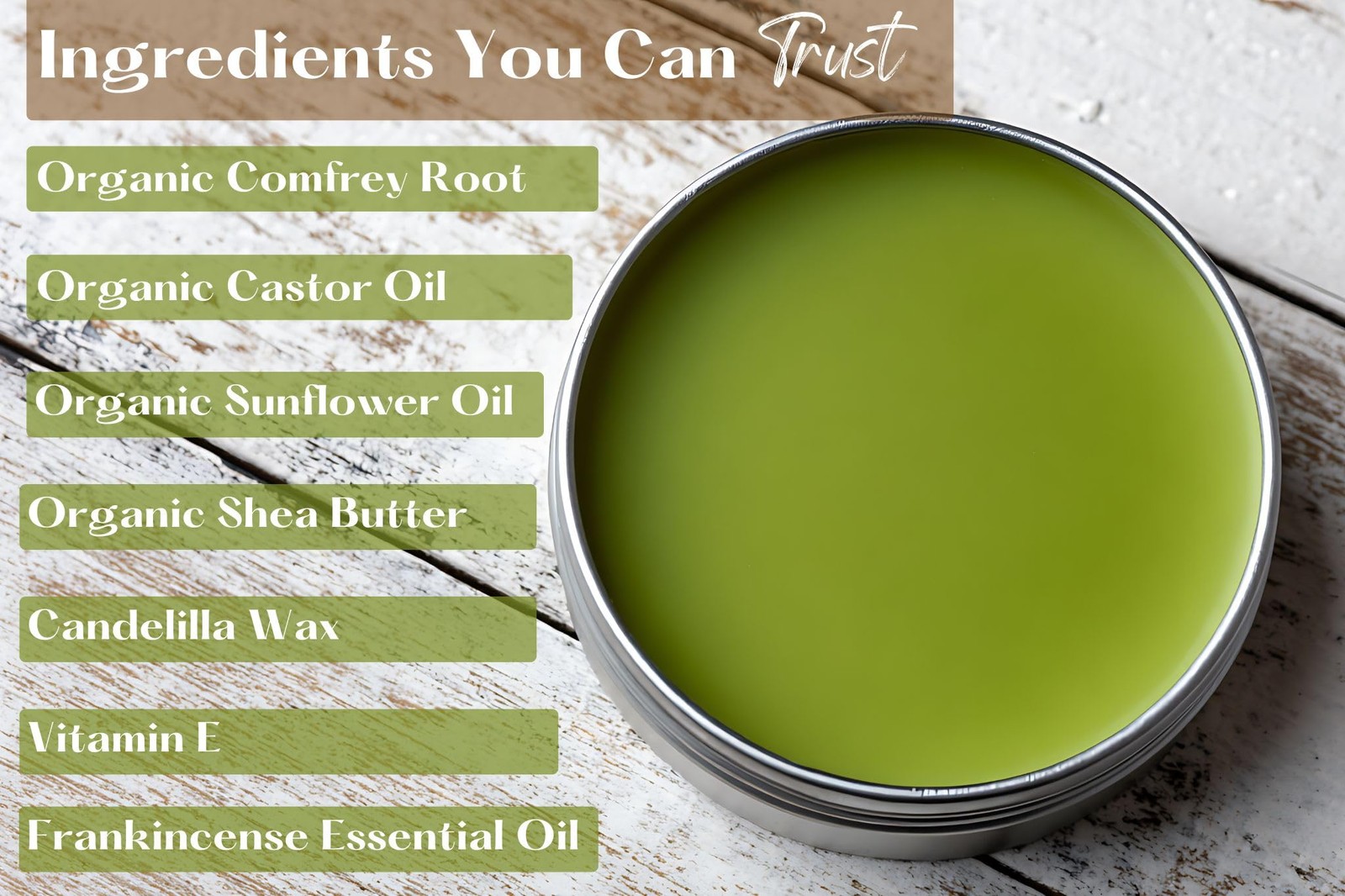 Comfrey Salve with Castor Oil & Frankincense – 1 Ounce (Pack of 1), Green