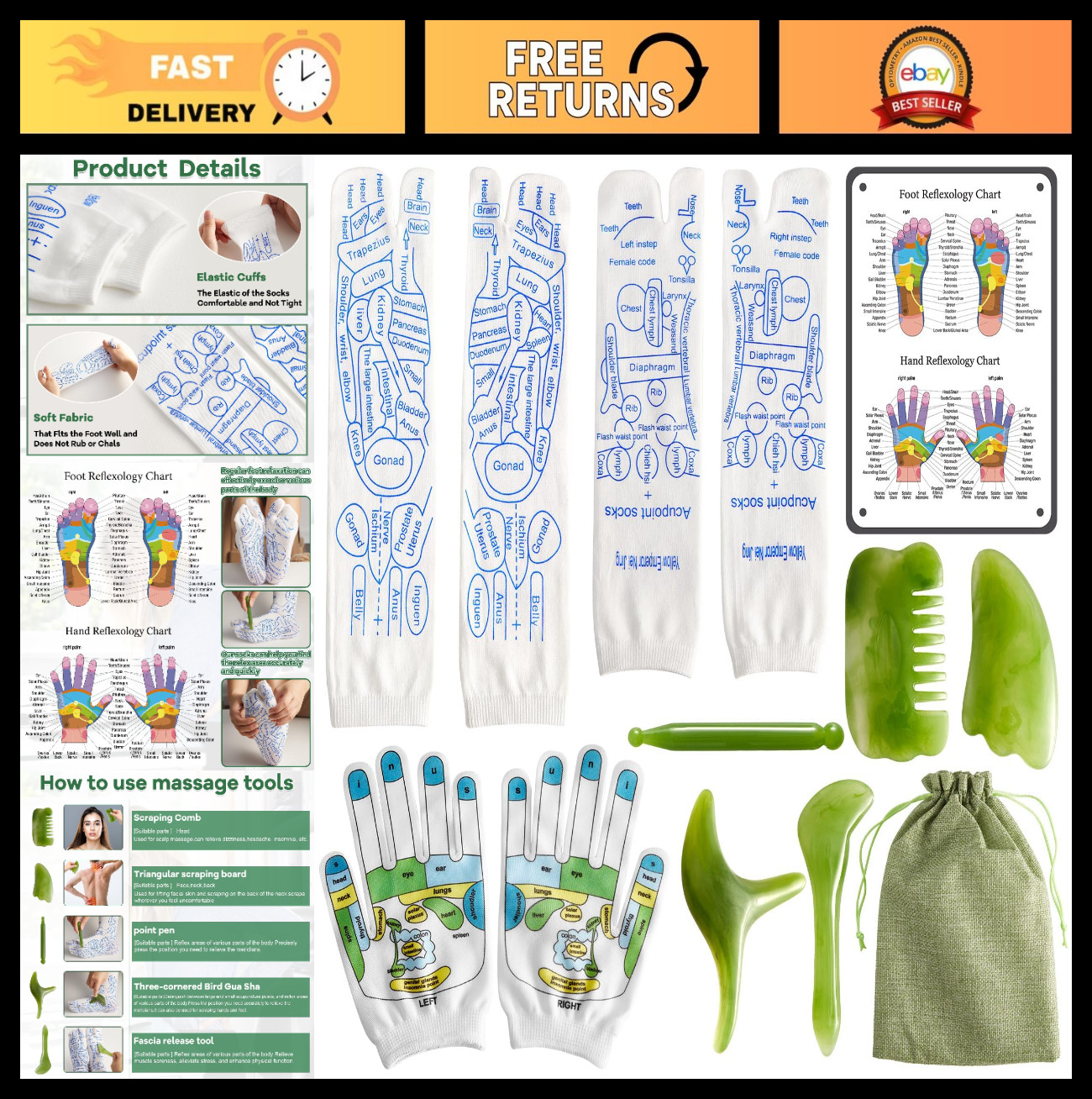 Reflexology Socks & Gloves Set – Foot Massage Tools, Acupressure & Trigger Point