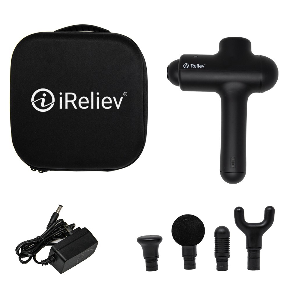 iReliev Massage Gun Percussion Massager + Carrying Case for Deep Muscle Massage