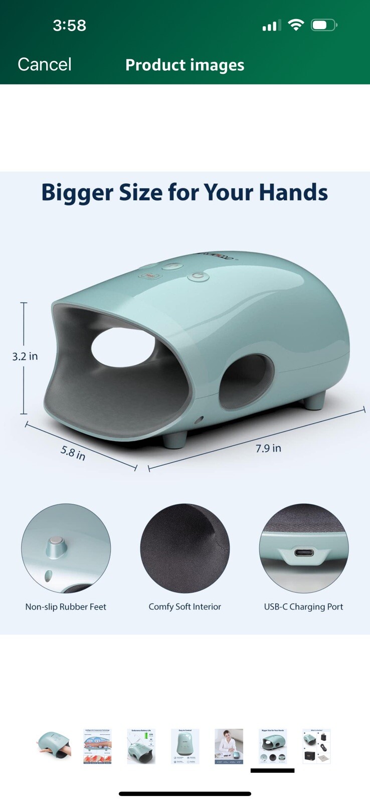 CINCOM Hand Massager Cordless with Heat and Compression CM-026H-BU Arthritis