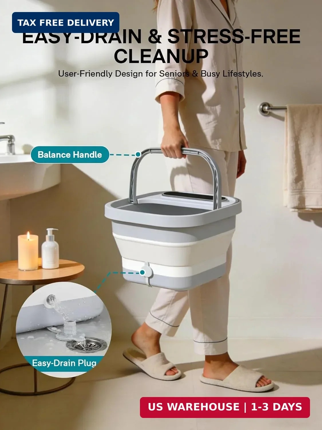 ALLJOY Collapsible Foot Spa with Heat, Pedicure Foot Bath with Bubbles & 6 Rolle