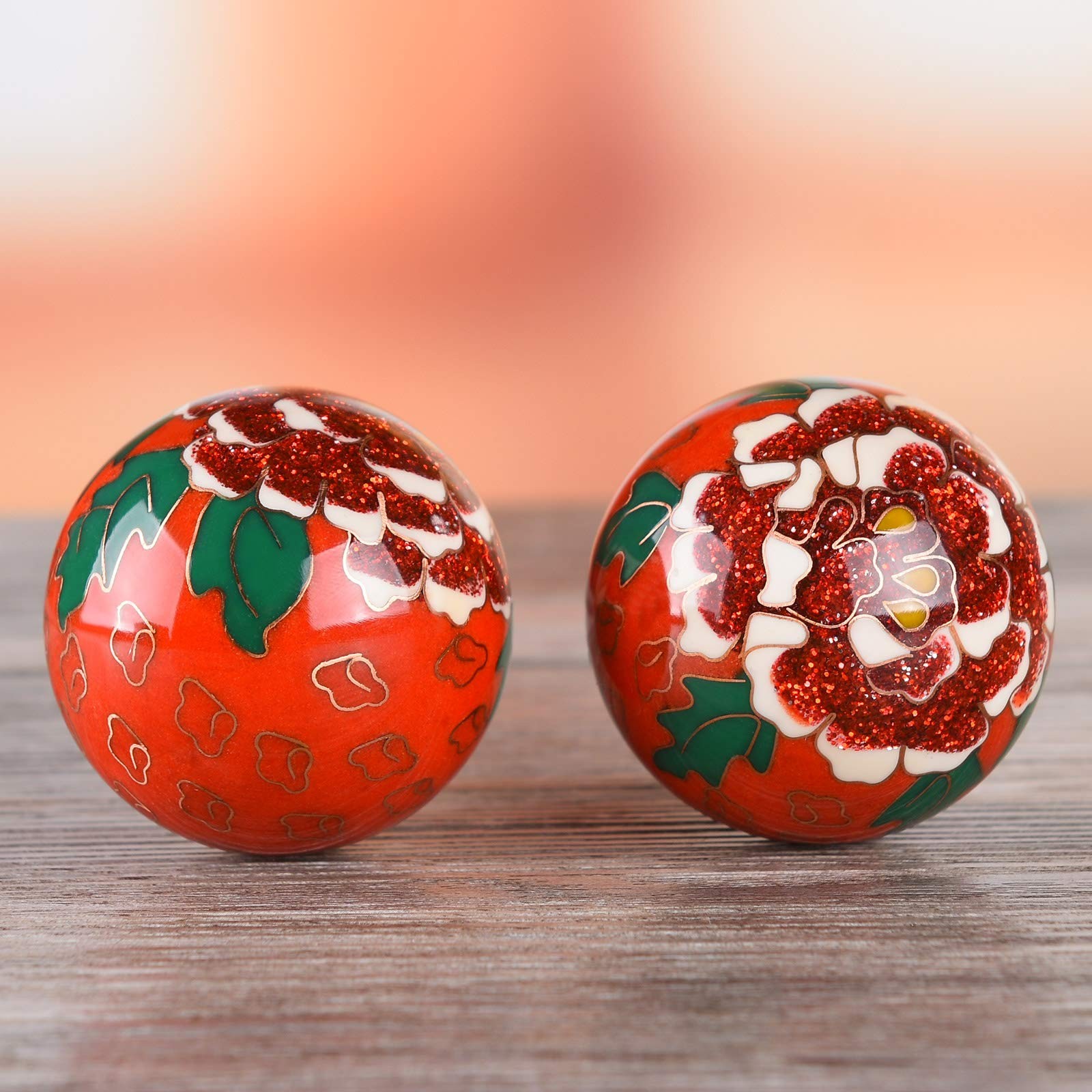1.97» Chinese Baoding Balls Hand Exercise Massage Balls with Box Red Rose Pa…