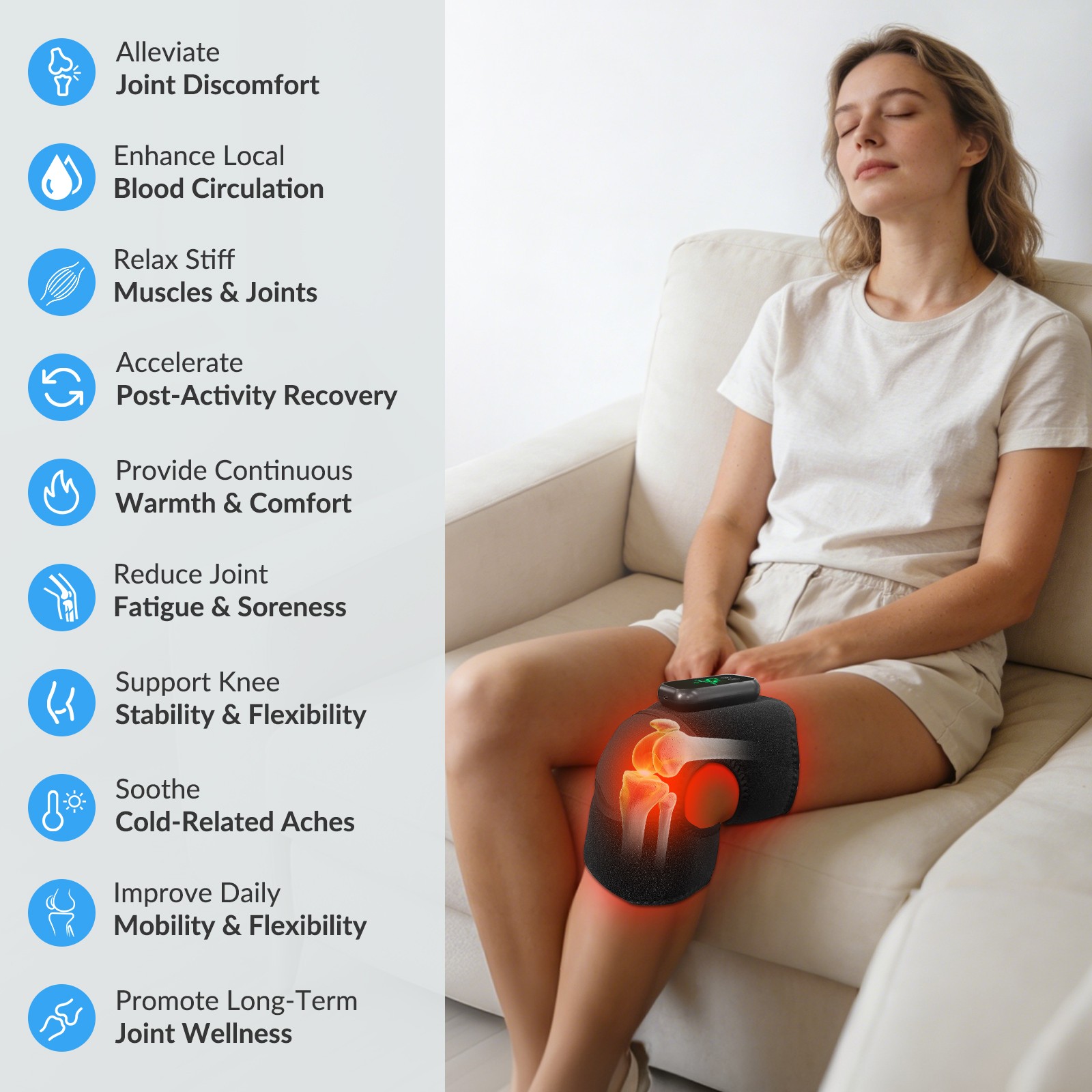 3 In1 Electric Heated Shoulder Knee Elbow Massager w/ Vibration for Pain Relief