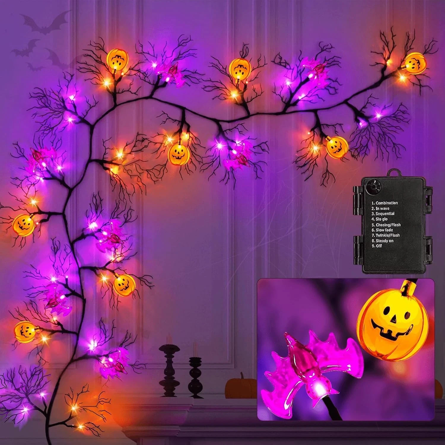 [ 8 Modes & Timer ] 6 Ft 45 LED Halloween Willow Vine Twig Garland Decorations,