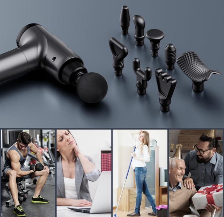Masajeador muscular eléctrico de percusión, 30 velocidades y 9 accesorios, Nuevo