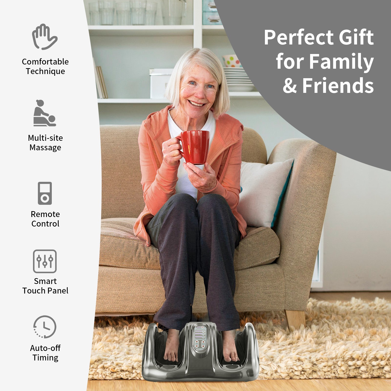 Shiatsu Foot Massager Kneading and Rolling Leg Ankle w/Remote Gray