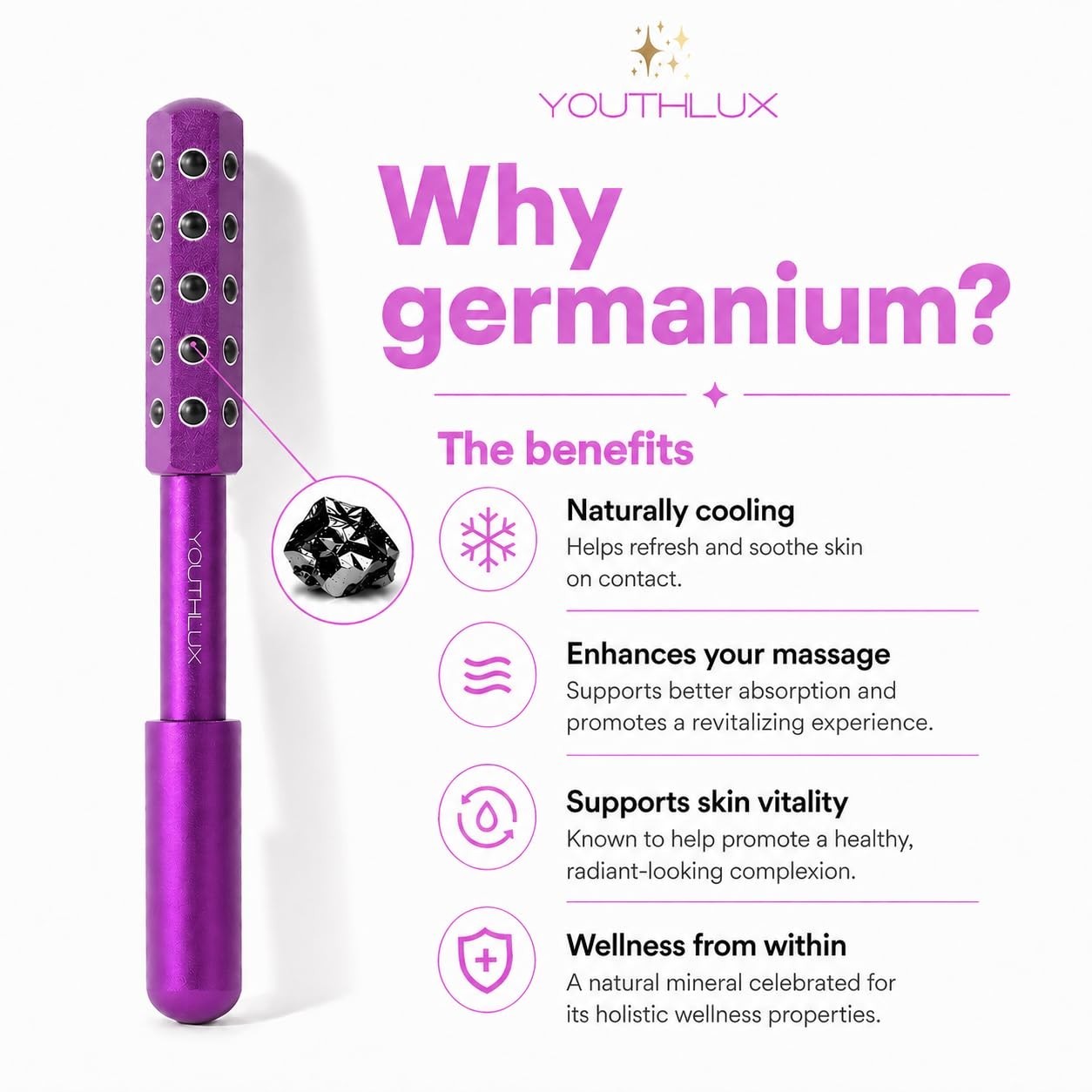 Germanium Stone Facial Roller Wand – Lifting, Sculpting, De-Puffing Tool, Glow B