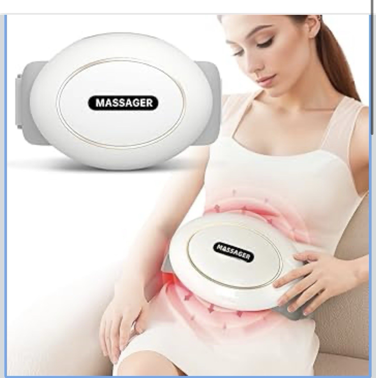 Heated Abdominal & Waist Massage Belt 6-Head Kneading Adjustable White Gray
