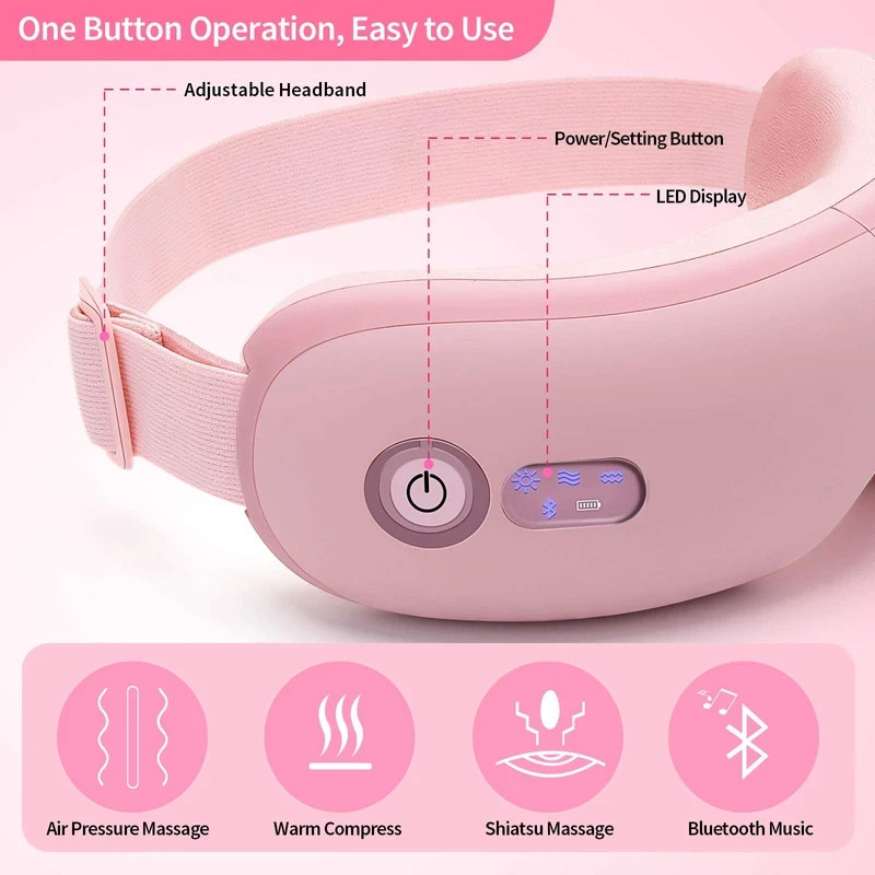 Smart Eye Massager with Heat and Vibration, Pink