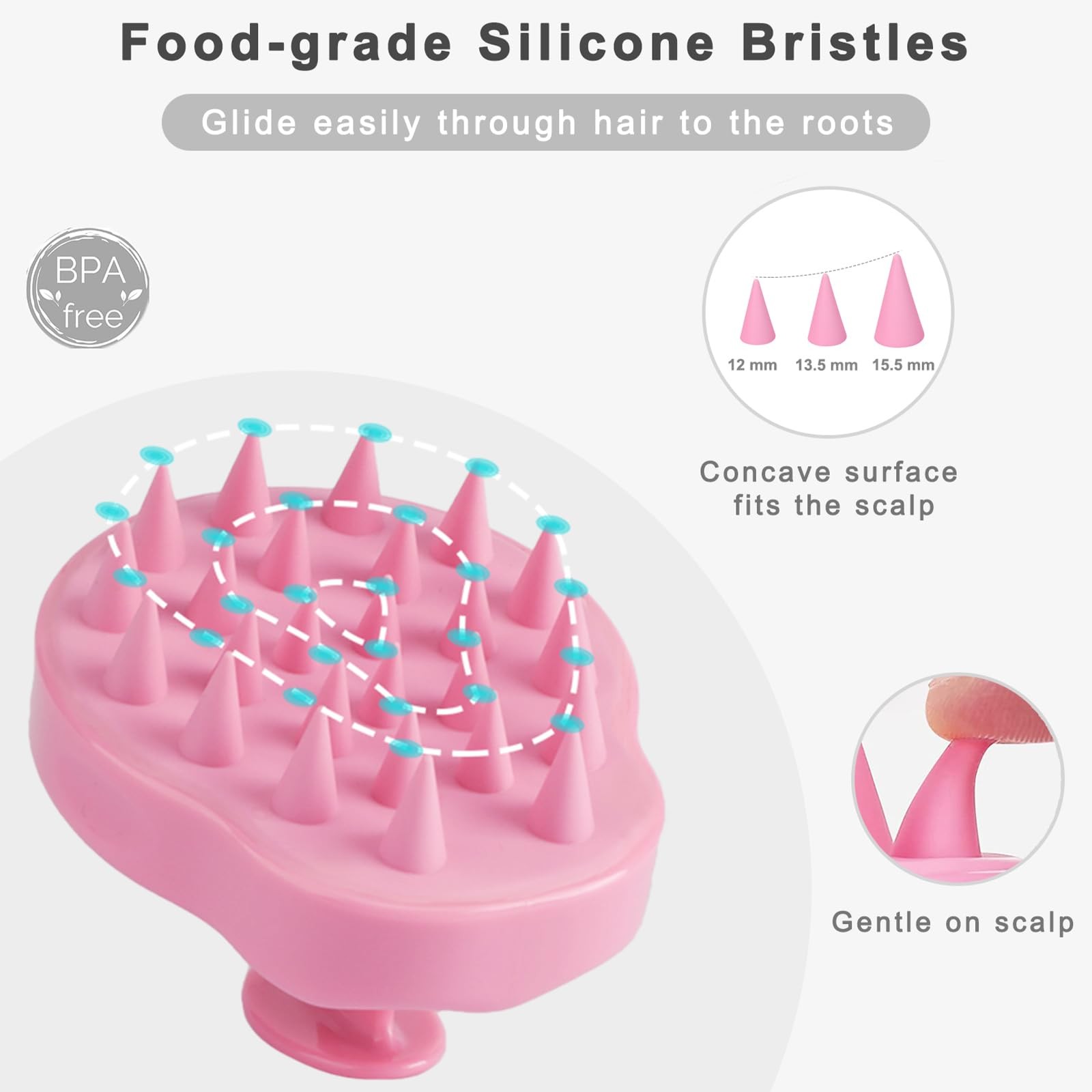 FREATECH Massager Shampoo Brush with Soft Silicone 1 Count (Pack of 1), Pink