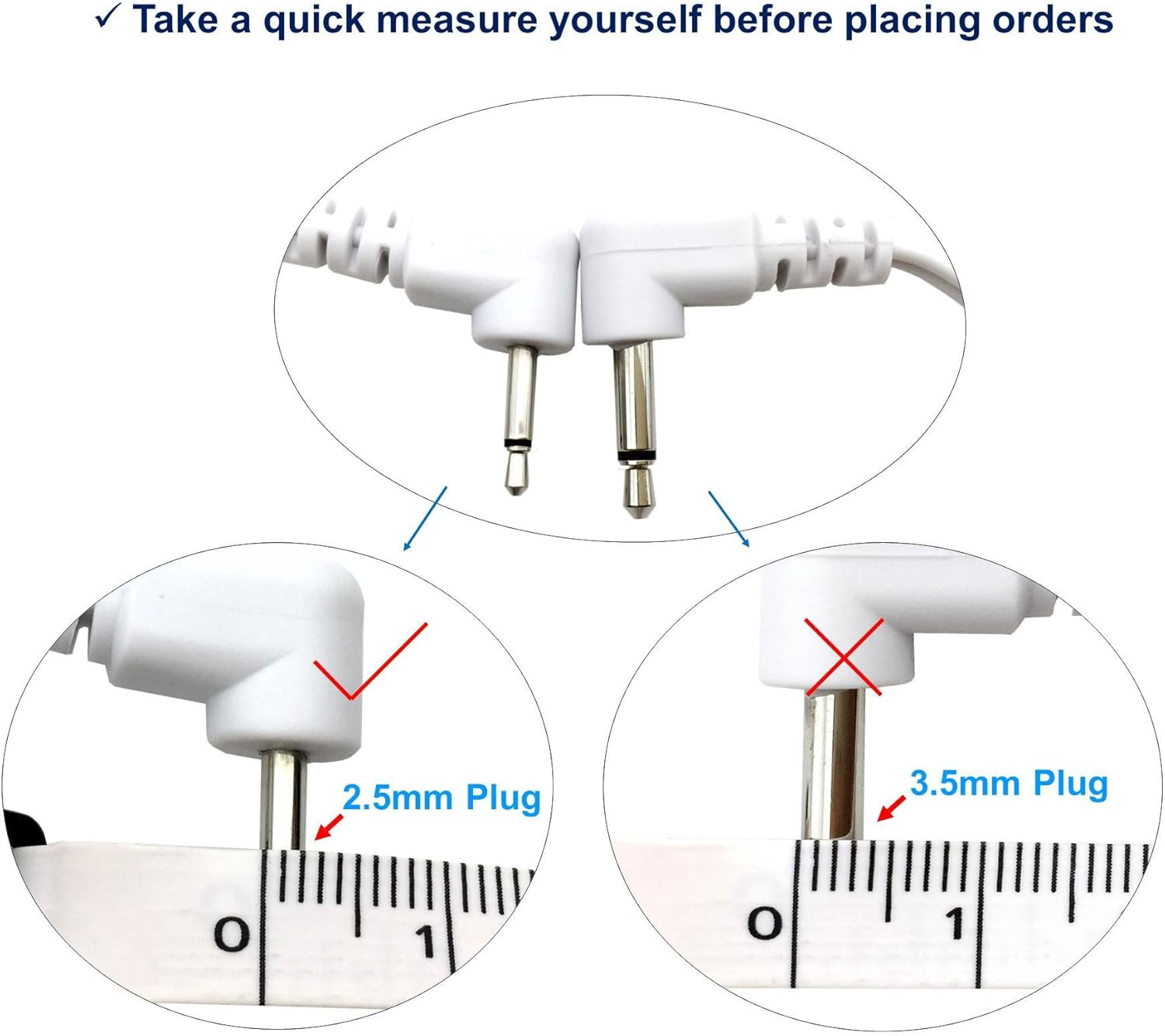 2 Pieces 2.5Mm Plug to 3.5Mm Snap Replacement Cable Lead Wires for Electric Mass