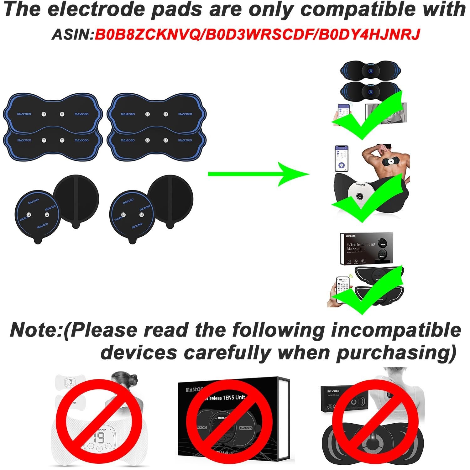 Wireless TENS Unit Electrodes 8-Pack – Reusable, Latex-Free Pads for Pain Relief