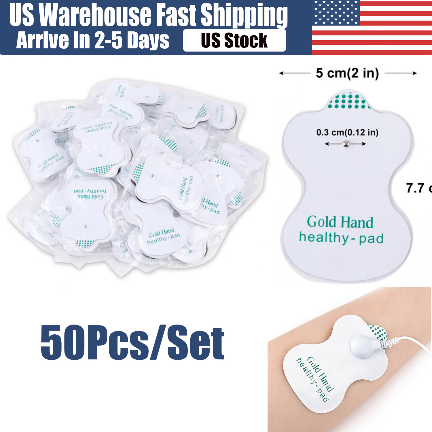 50PCS Electrode Pads Snap On Replacement For Tens Unit Therapy Massagersh